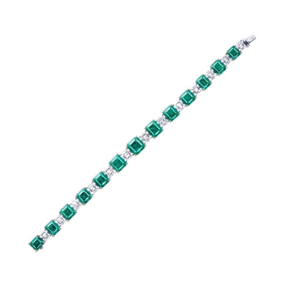 Emilio Jewelry 22 Carat Muzo No Oil Untreated Certified Emerald Diamond Bracelet For Sale