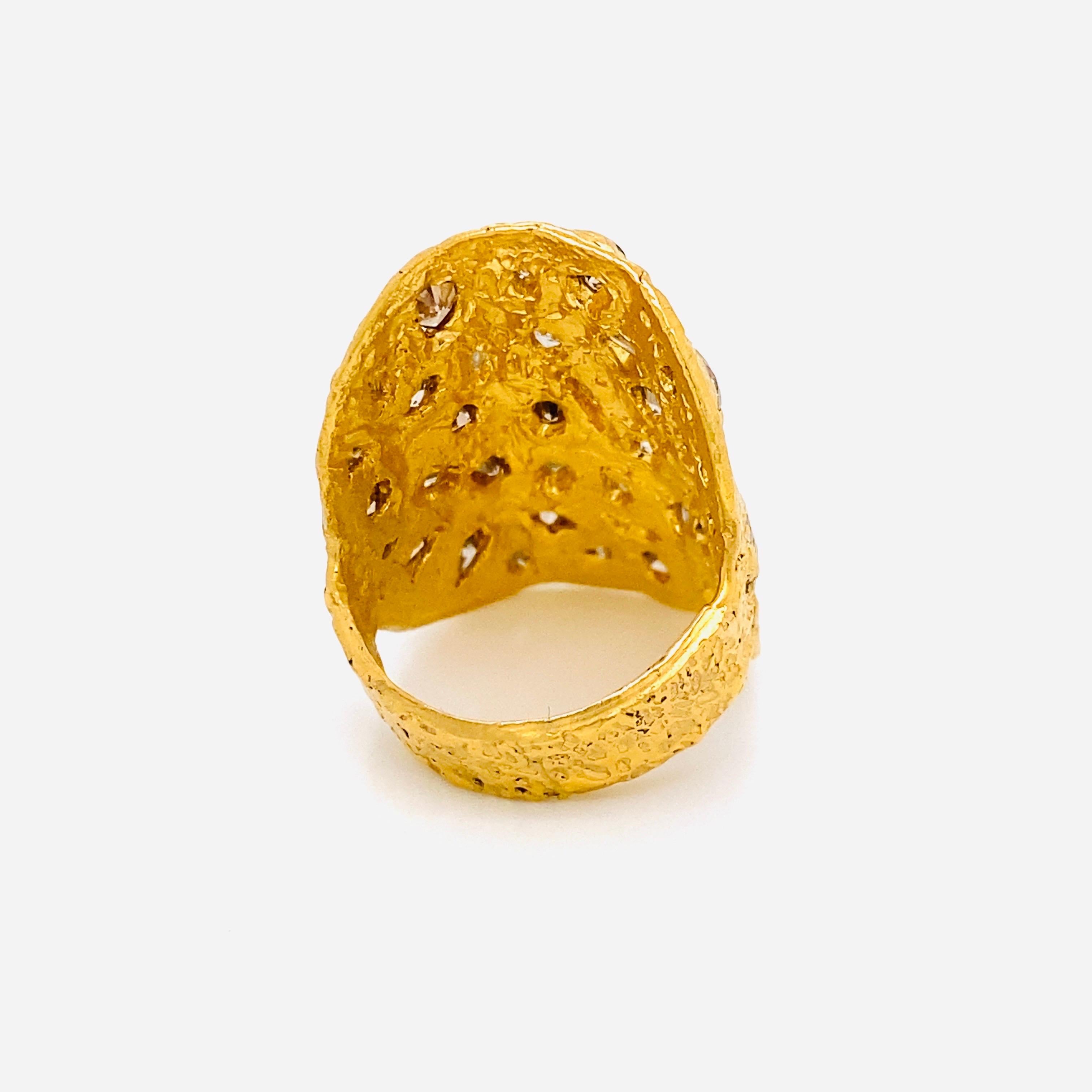 Emilio Jewelry 22 Karat Gold Hand Hammered 3.22 Carat Diamond Ring  2