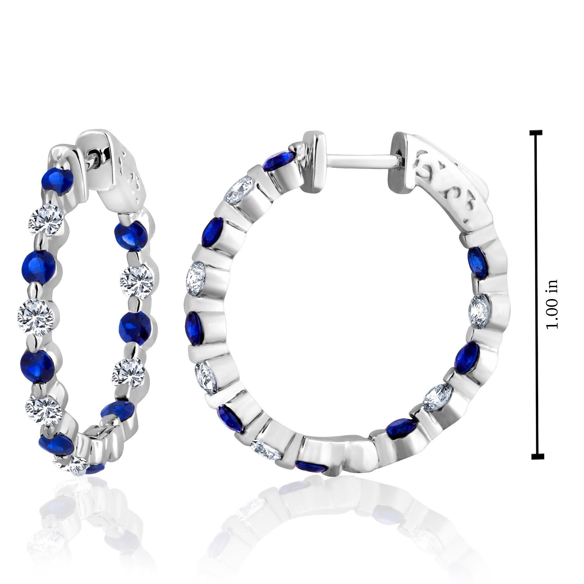 Round Cut Emilio Jewelry 2.20 Carat Sapphire Diamond Hoop Earrings