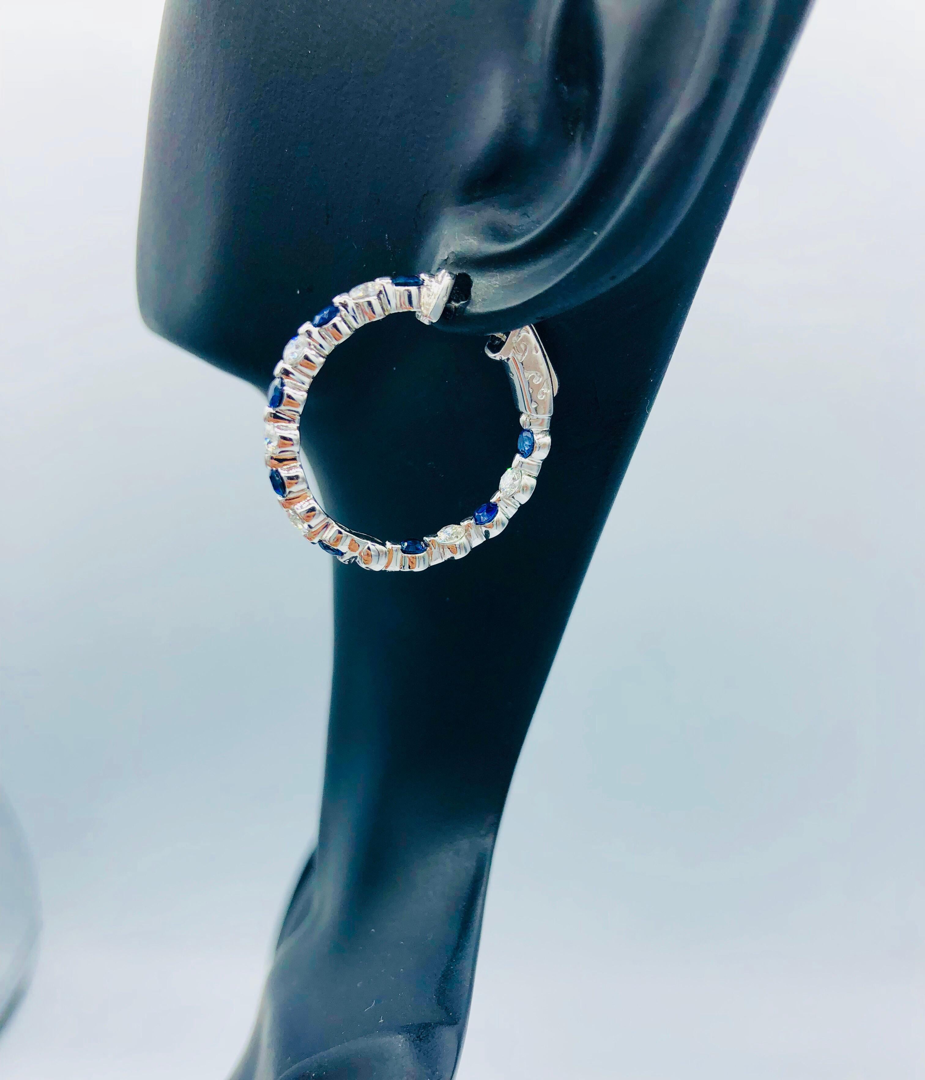 Women's Emilio Jewelry 2.20 Carat Sapphire Diamond Hoop Earrings