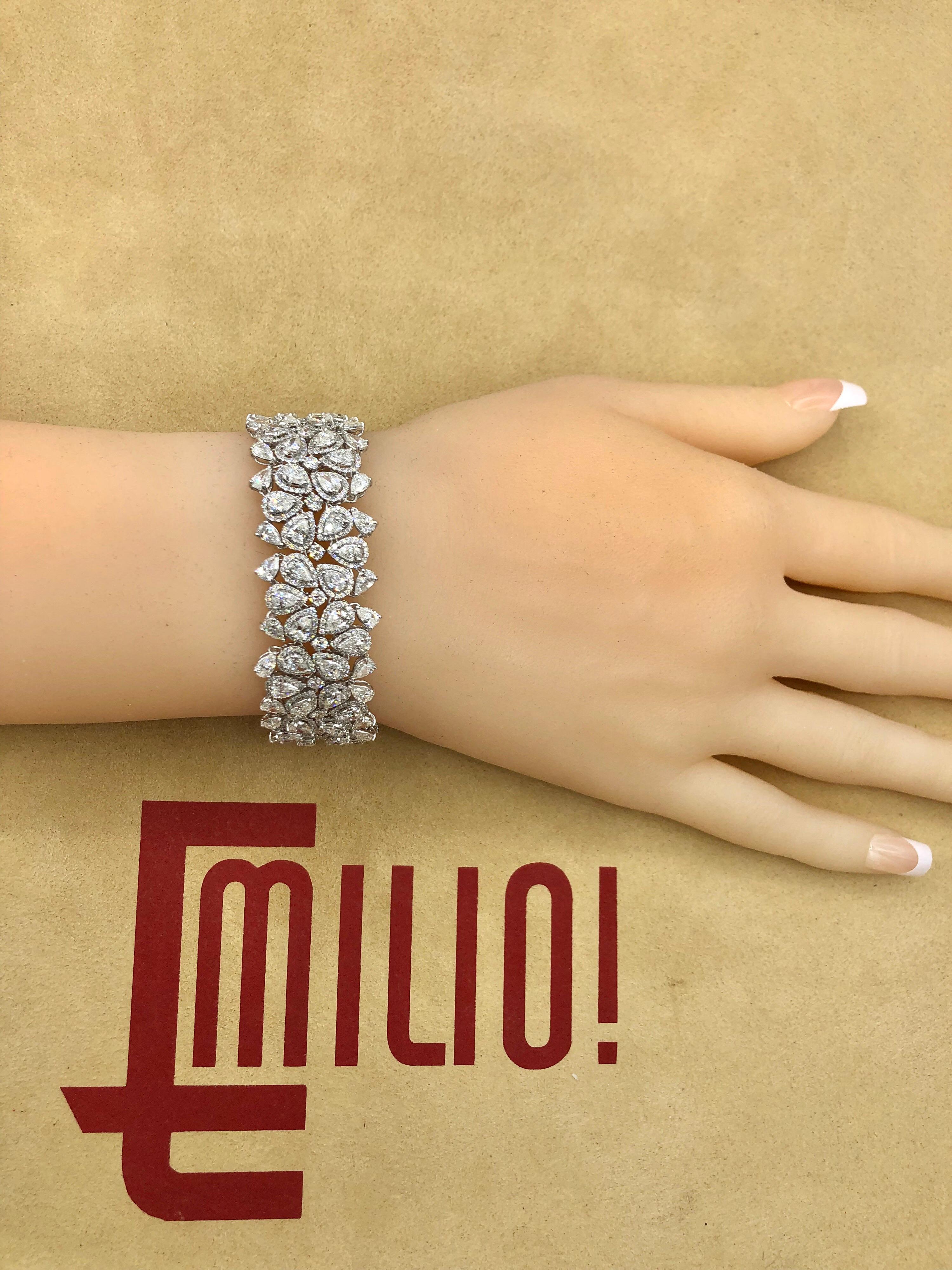 Women's or Men's Emilio Jewelry 22.20 Carat Pear Shape Diamond Bracelet