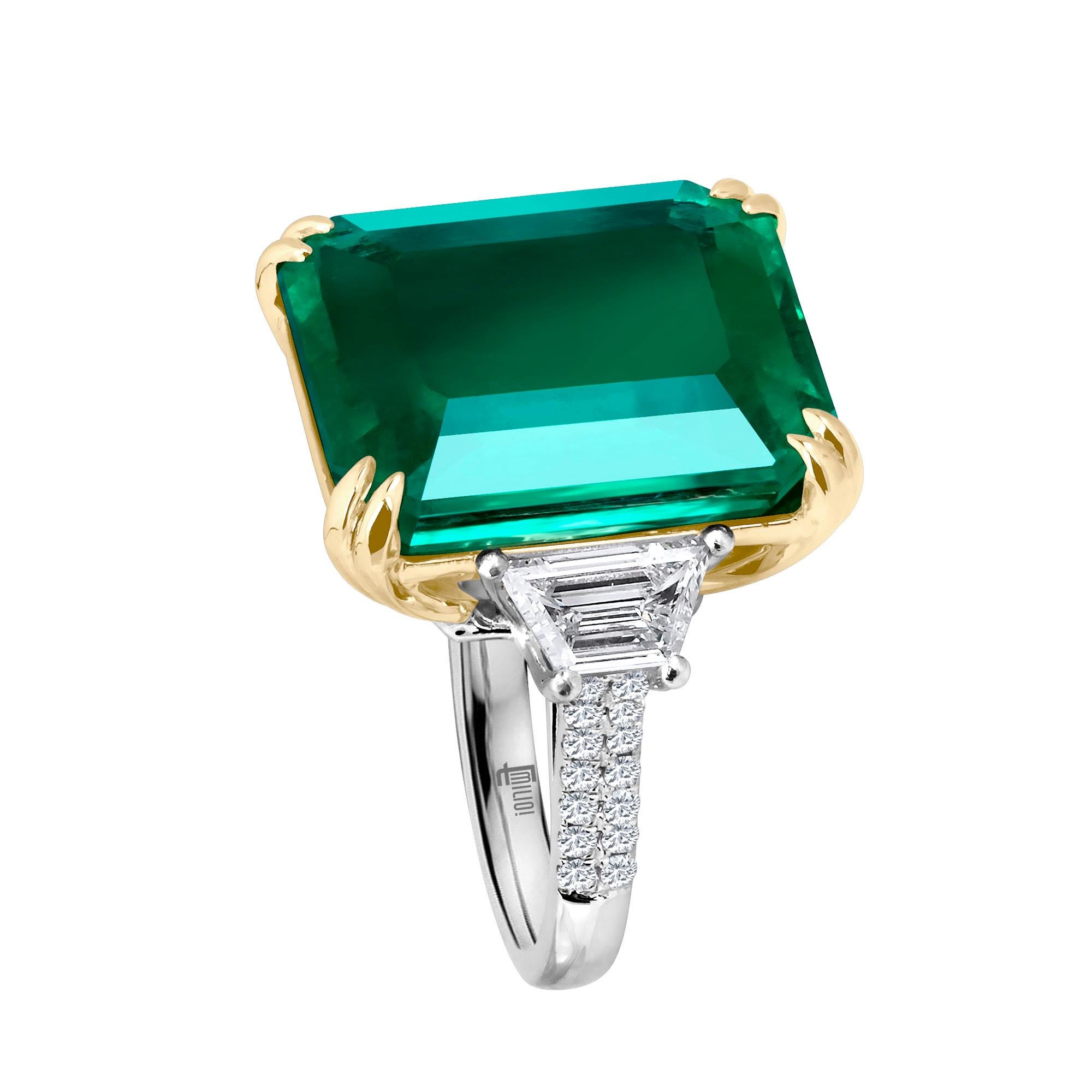 Emilio Jewelry 22.47 Carat Certified Columbian Emerald Diamond Platinum Ring 1