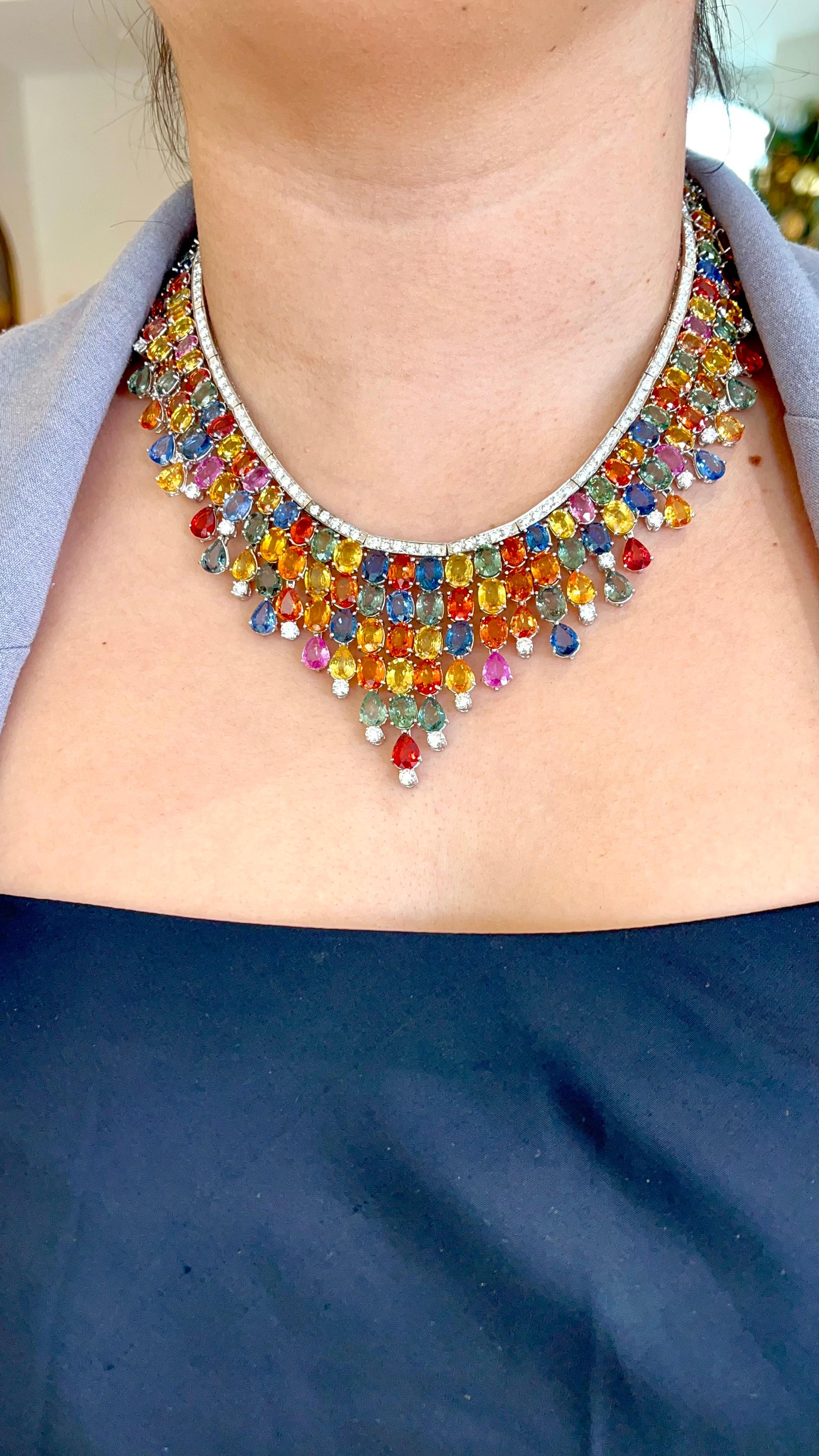 Emilio Jewelry 227.00 Carat Natural Multi Colored Sapphire Necklace  In New Condition For Sale In New York, NY