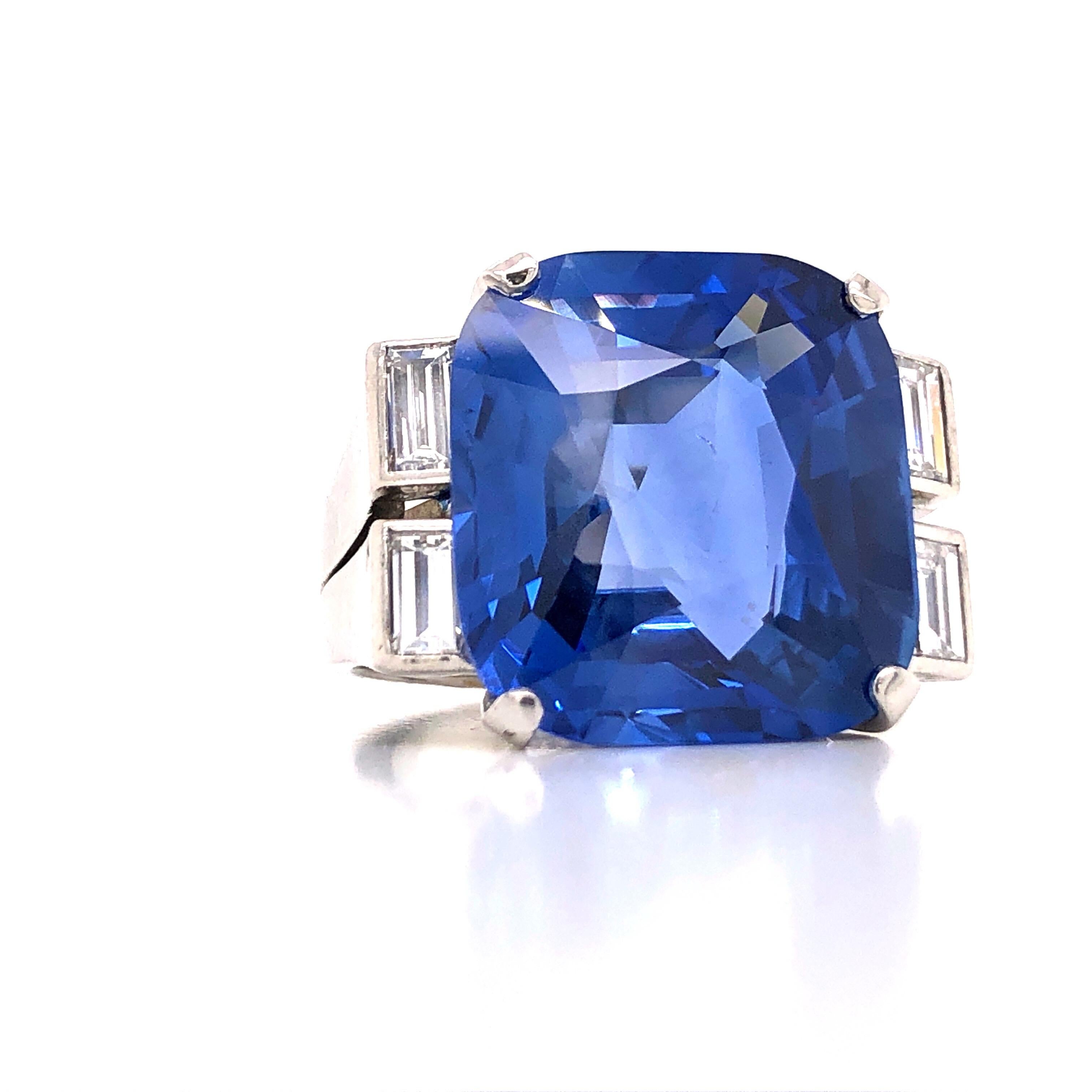 Emilio Jewelry 22.75 Carat No Heat Sapphire Diamond Ring 
This amazing ring is unique and well thought out before Emilio designed it! Most women today want a ring that is striking, yet humble enough to wear to perform everyday errands. This ring is