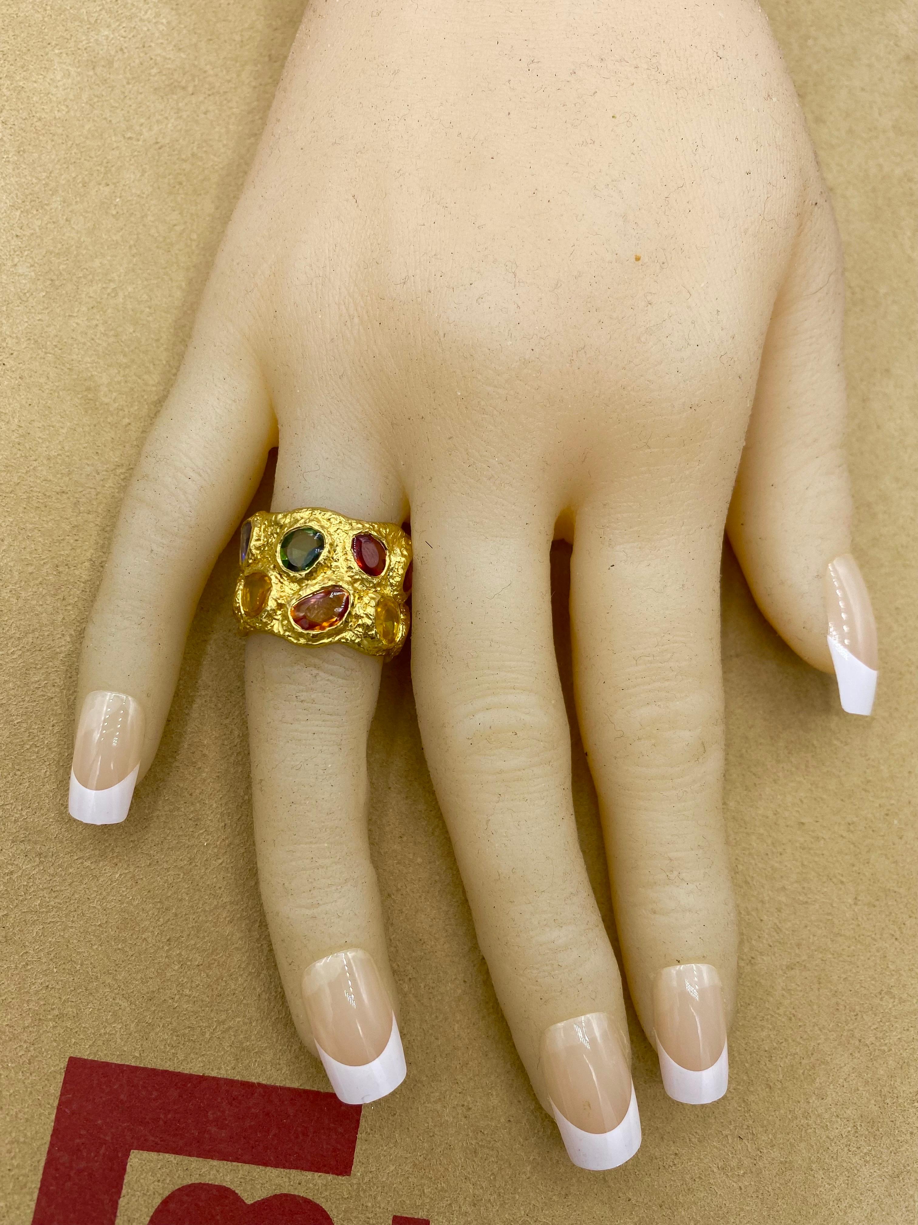 Antique Cushion Cut Emilio Jewelry 22K Gold Hand Made Ancient Cut Sapphire Ring For Sale