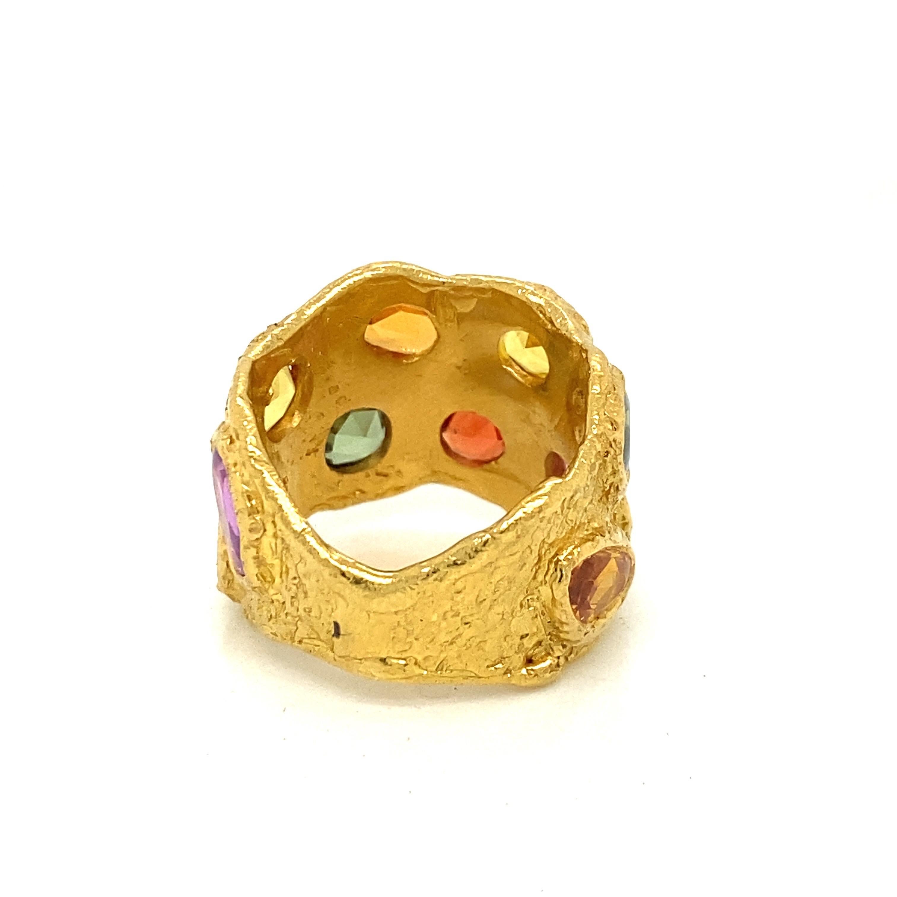 Emilio Jewelry, bague en or 22 carats et saphir taille ancienne, fabriquée à la main  en vente 4