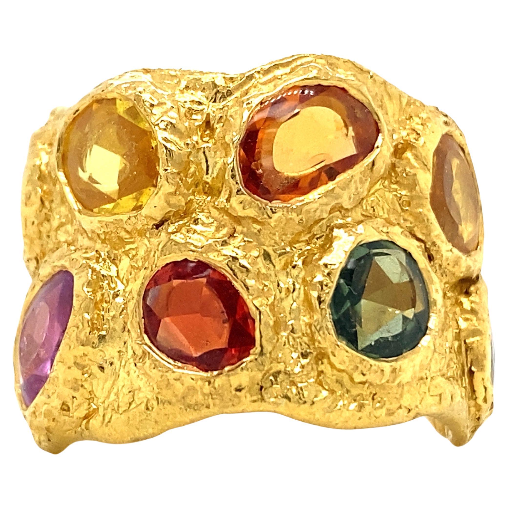 Emilio Jewelry 22K Gold Handgefertigter Saphir-Ring mit Antikschliff 