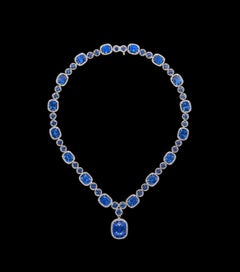 Emilio Jewelry 23.00 Carat GIA Certified Natural Sapphire Diamond Necklace