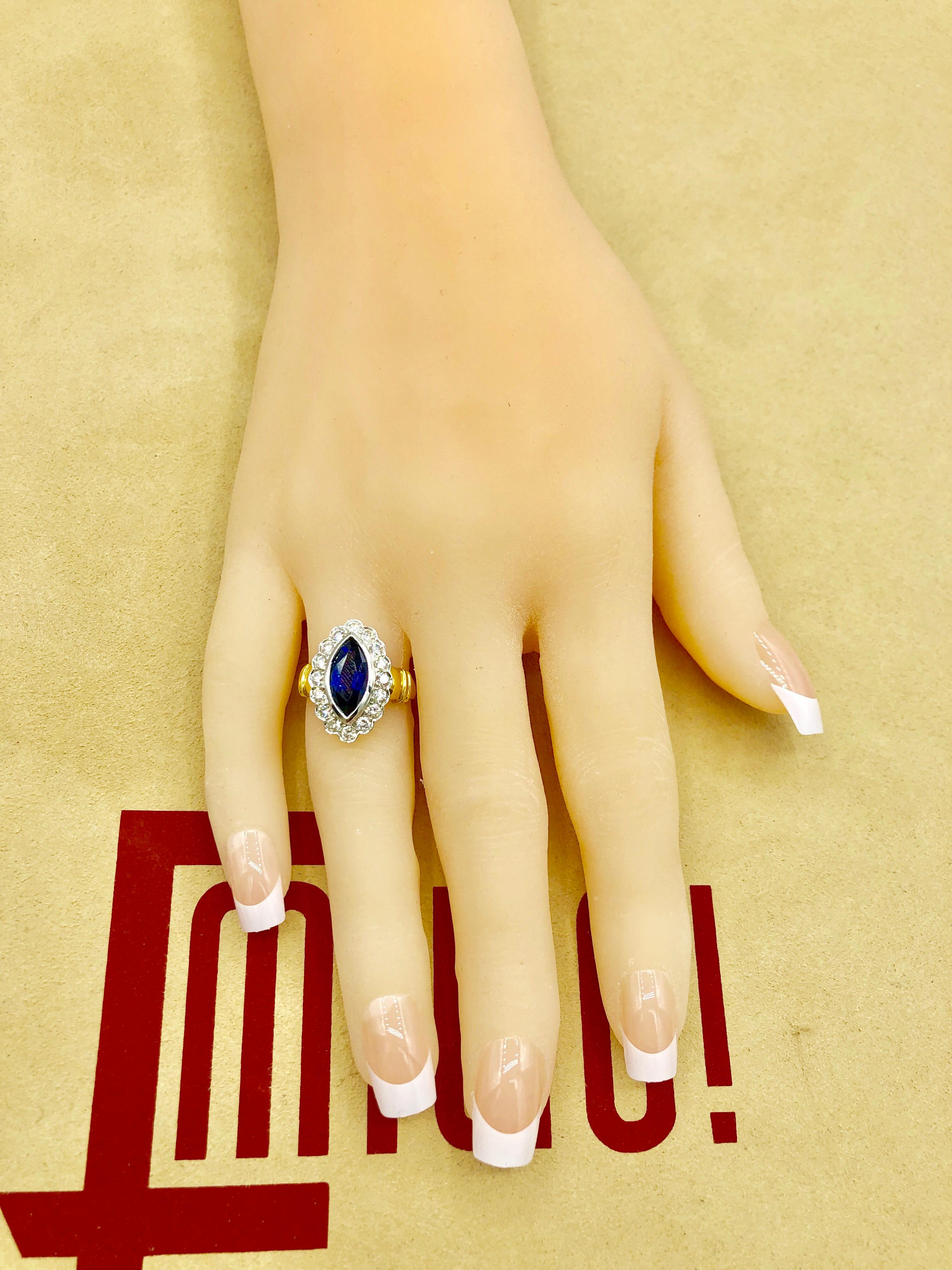 Emilio Jewelry 2.33 Carat Marquise Sapphire Diamond Ring 3
