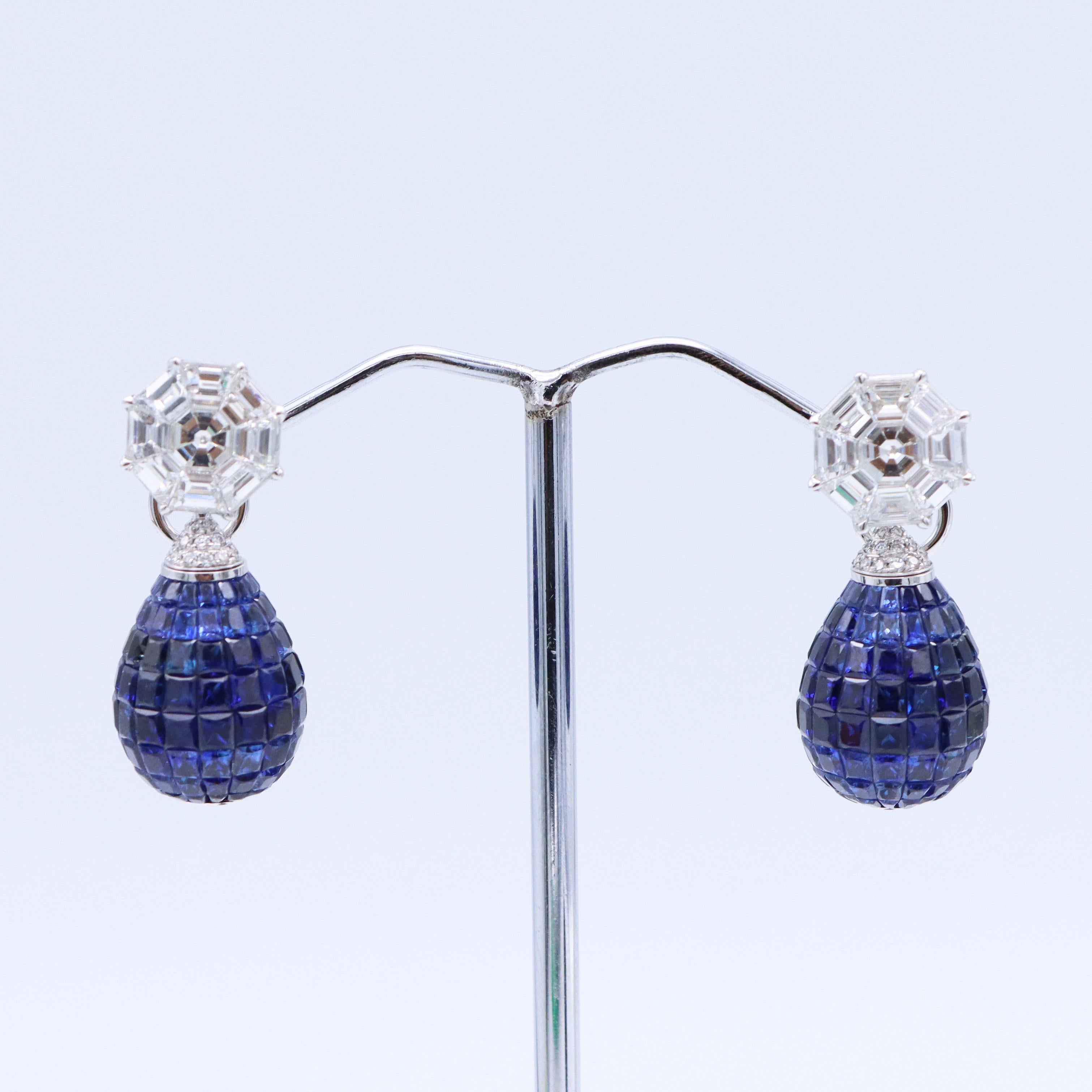 Princess Cut Emilio Jewelry 23.97 Carat Sapphire Diamond Earrings For Sale