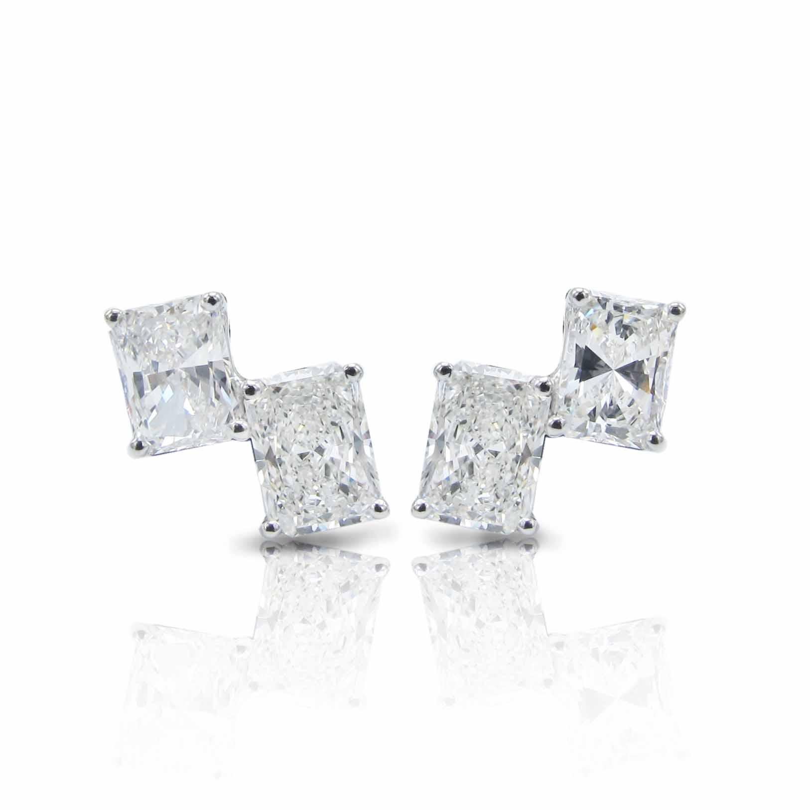 Taille radiant Emilio Jewelry, clous d'oreilles en diamants certifiés GIA de 2,48 carats en vente