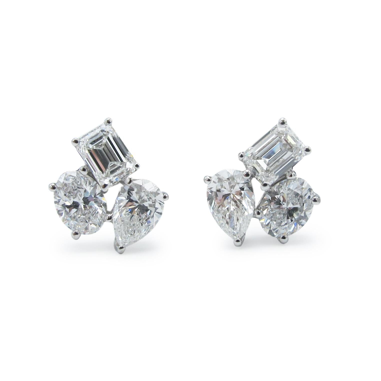 Emerald Cut Emilio Jewelry 2.49 Carat Mixed Diamond Stud Earrings 