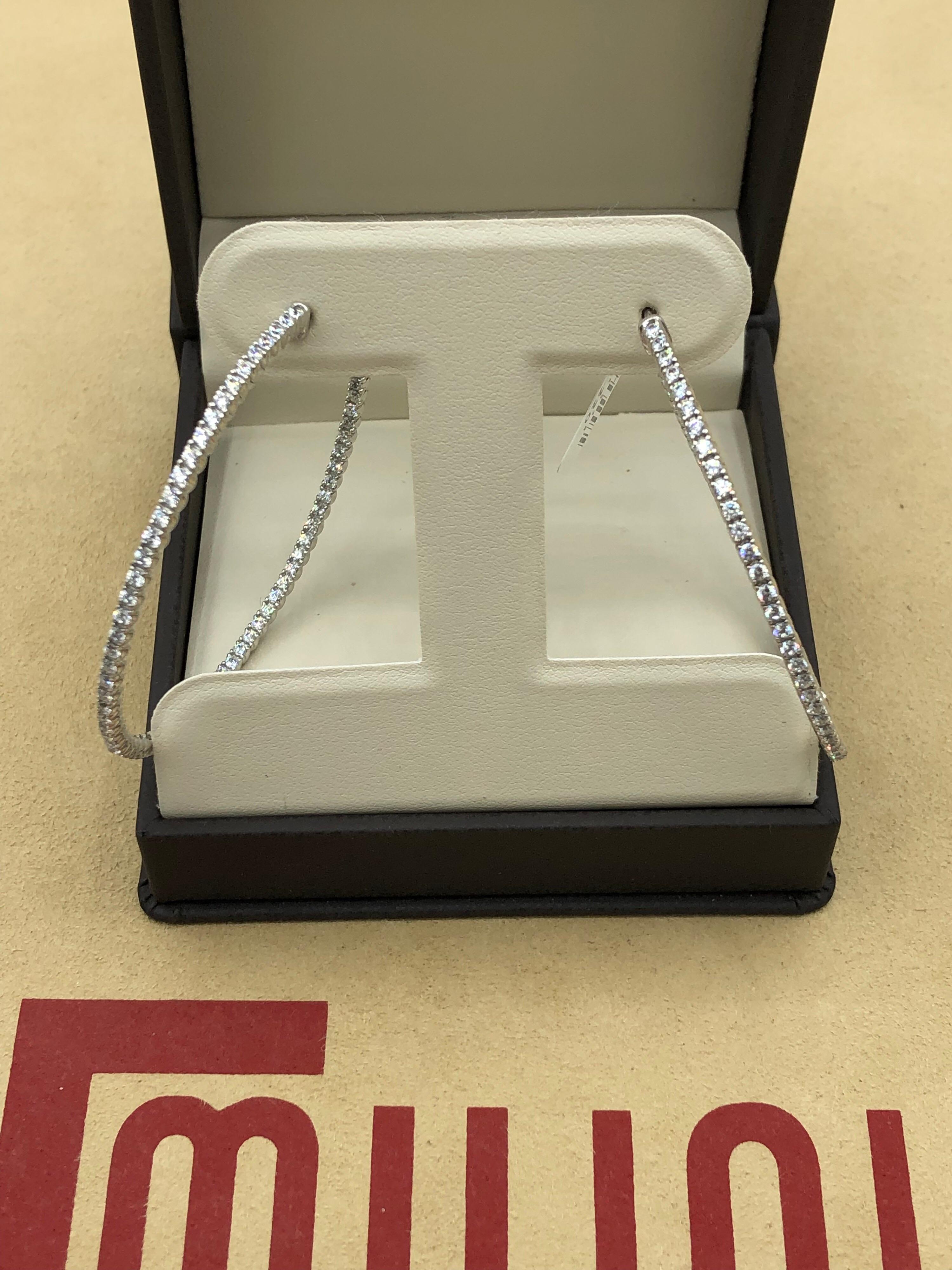 Women's or Men's Emilio Jewelry 2.50 Inch Diameter 3.40 Carat Diamond Hoops