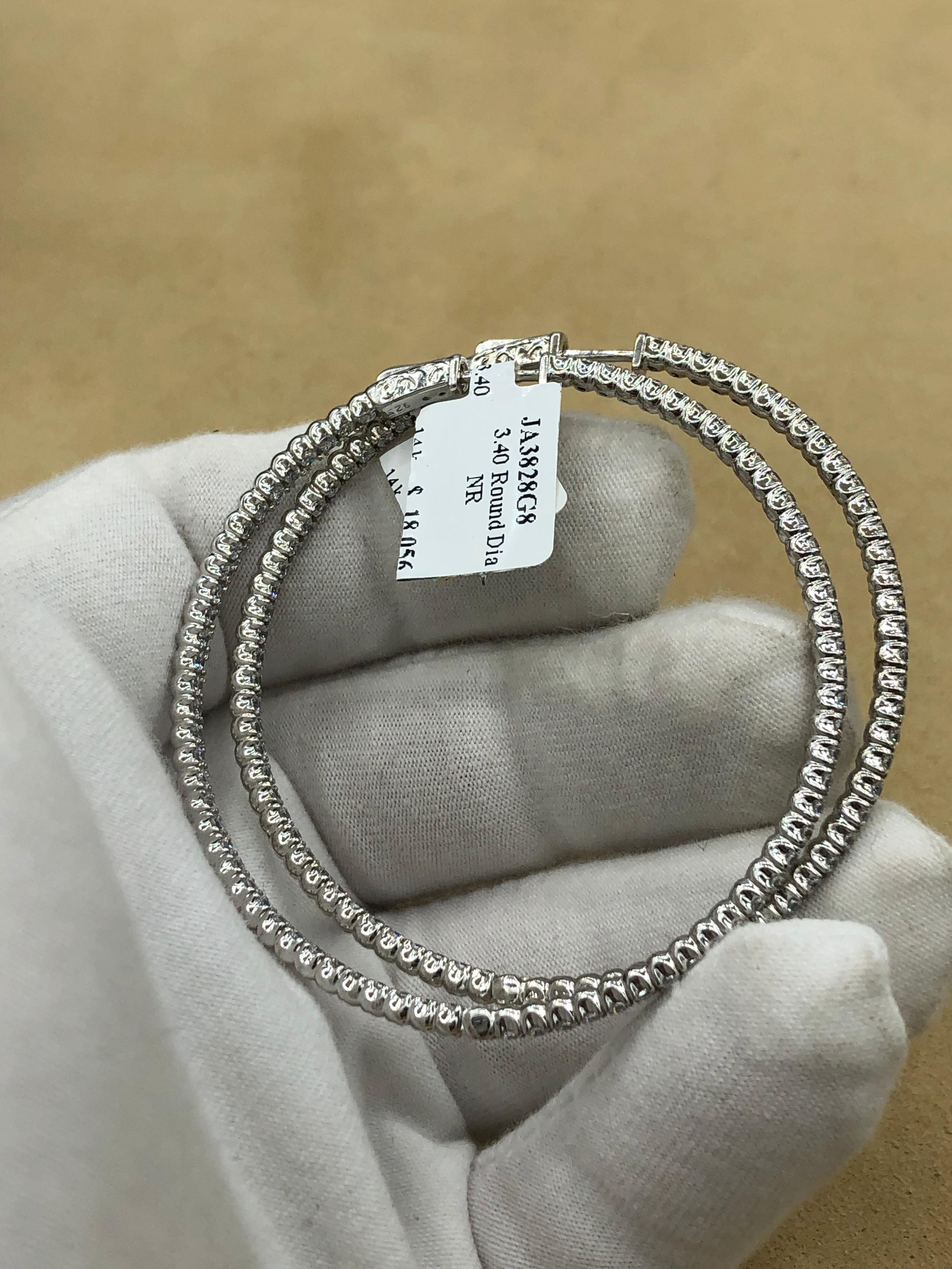 Emilio Jewelry 2.50 Inch Diameter 3.40 Carat Diamond Hoops 2