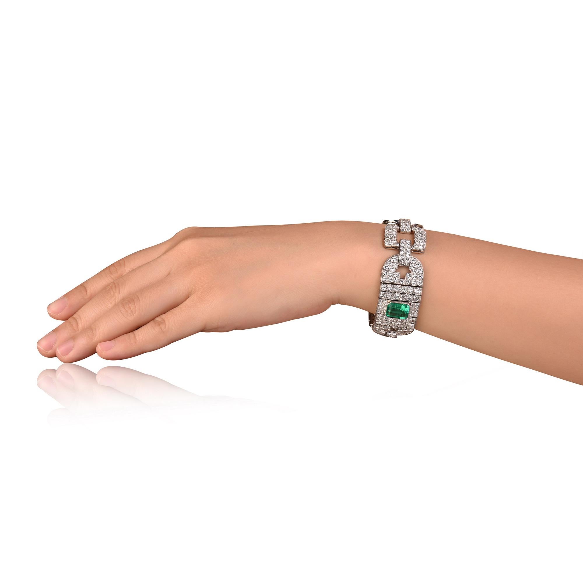 Emilio Jewelry 25,00 Karat zertifiziertes kolumbianisches Smaragd-Diamant-Platin-Armband im Zustand „Neu“ im Angebot in New York, NY