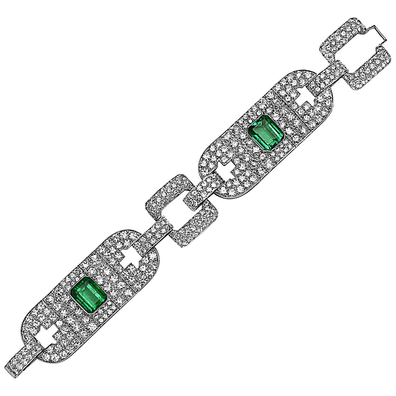 Emilio Jewelry Bracelet en platine avec diamants et émeraude de Colombie certifiée 25,00 carats