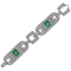 Emilio Jewelry 25.00 Carat Certified Colombian Emerald Diamond Platinum Bracelet