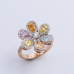Emilio Jewelry 2.53 Carat Fancy Mixed Diamond Flower Cluster Ring
