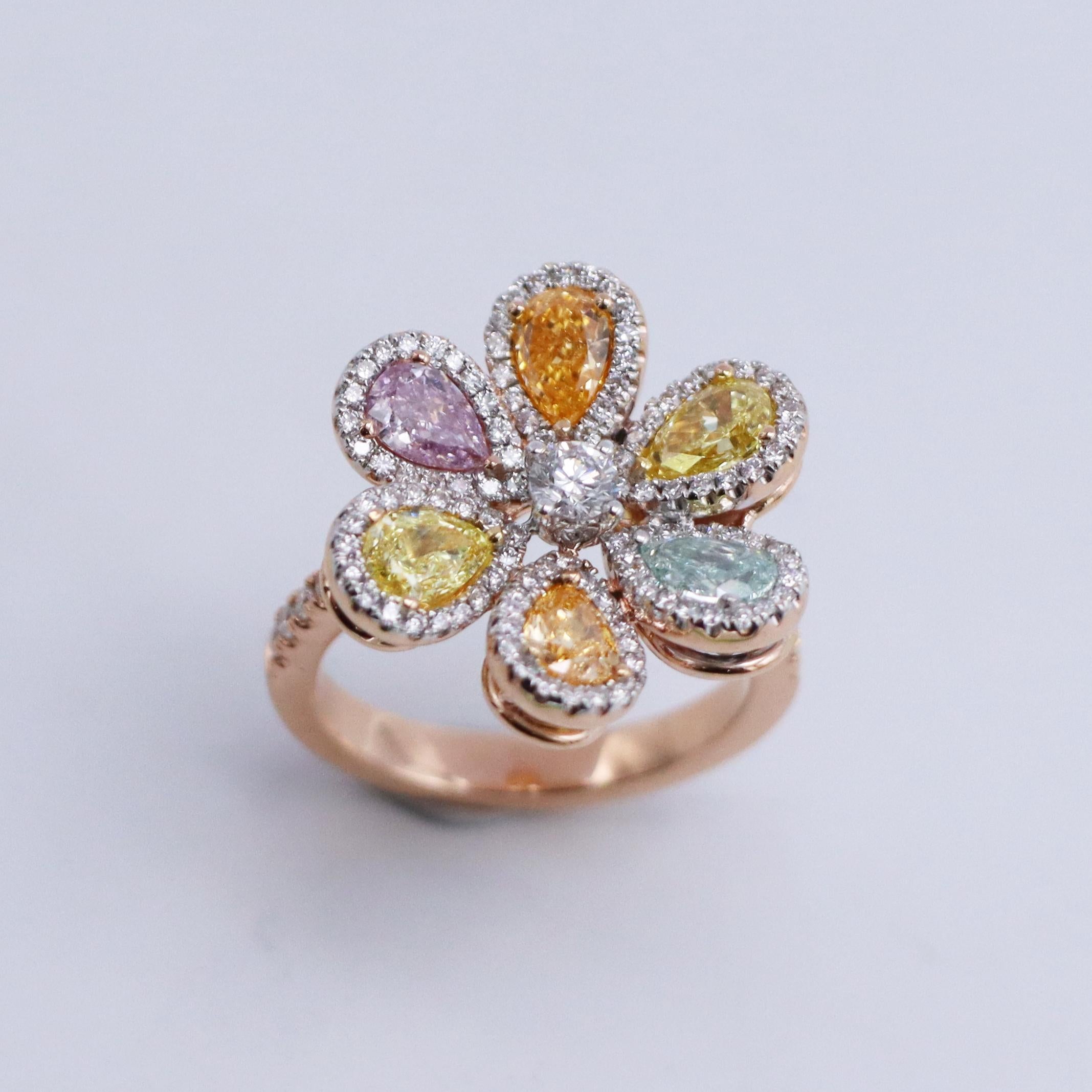 Mixed Cut Emilio Jewelry 2.53 Carat Fancy Mixed Diamond Flower Cluster Ring