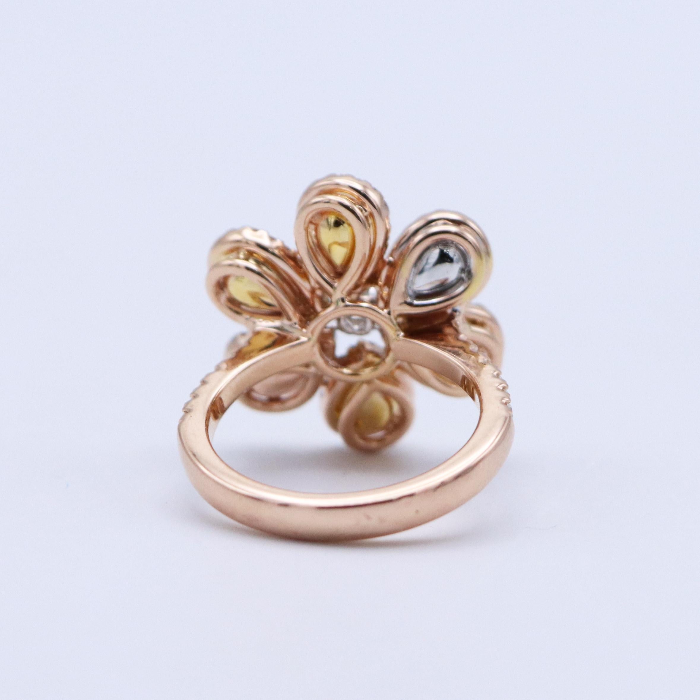 Emilio Jewelry 2.53 Carat Fancy Mixed Diamond Flower Cluster Ring 2