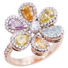 Emilio Jewelry 2.53 Carat Fancy Mixed Diamond Flower Cluster Ring