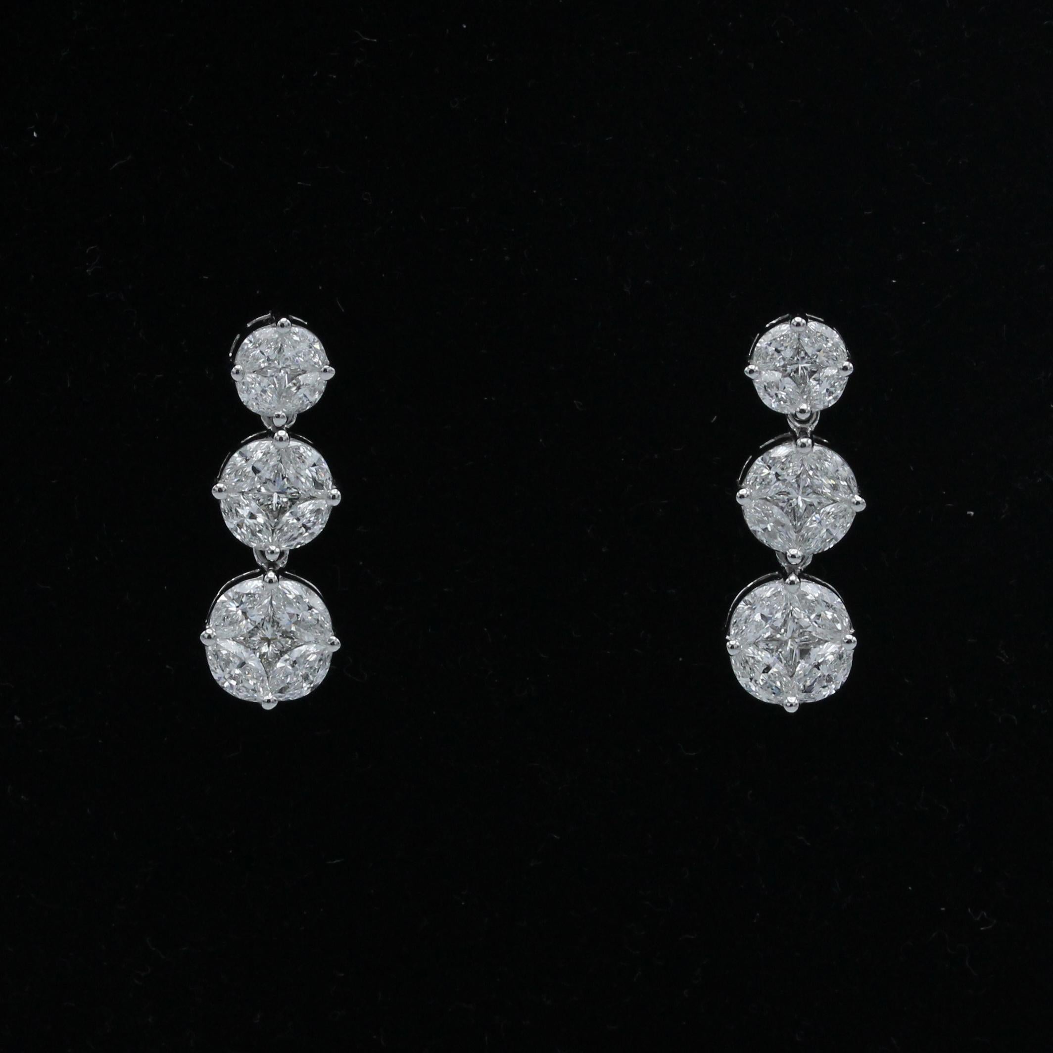 Taille Marquise Emilio Jewelry, boucles d'oreilles pendantes avec illusion de diamants taille marquise de 2,64 carats en vente