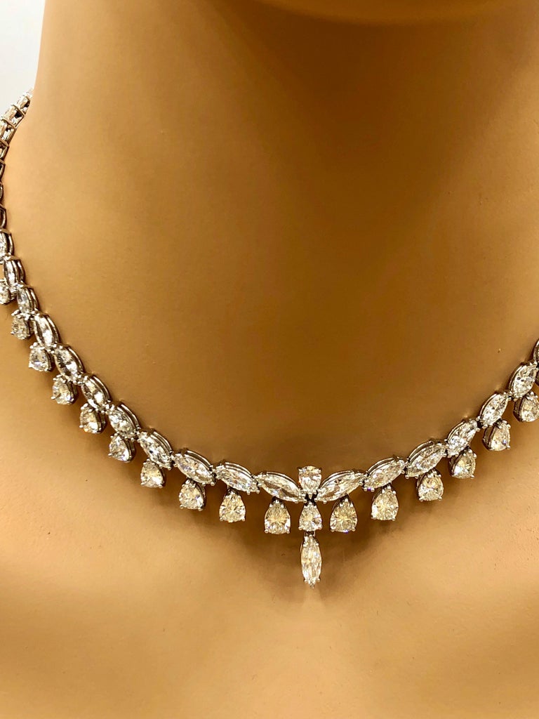 Emilio Jewelry 26.75 Carat Marquise Pear Shape Diamond Necklace For Sale 12
