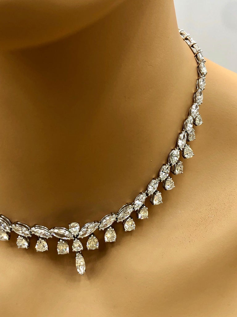 Emilio Jewelry 26.75 Carat Marquise Pear Shape Diamond Necklace For Sale 13