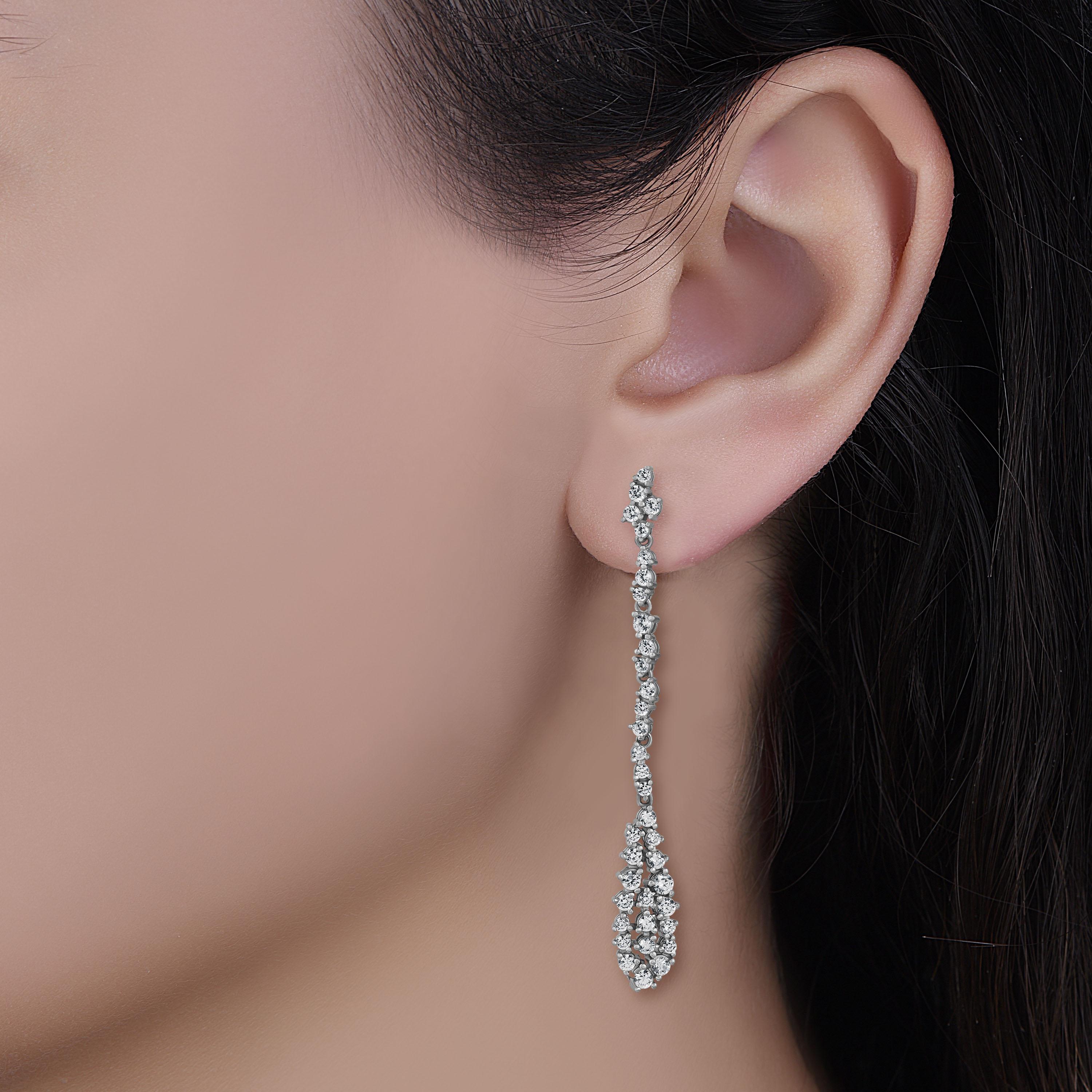 Made in the Emilio Jewelry factory. Earrings Feature approximately 2.70 carats total set in 18k white gold. Available to order in yellow or rose gold. 

