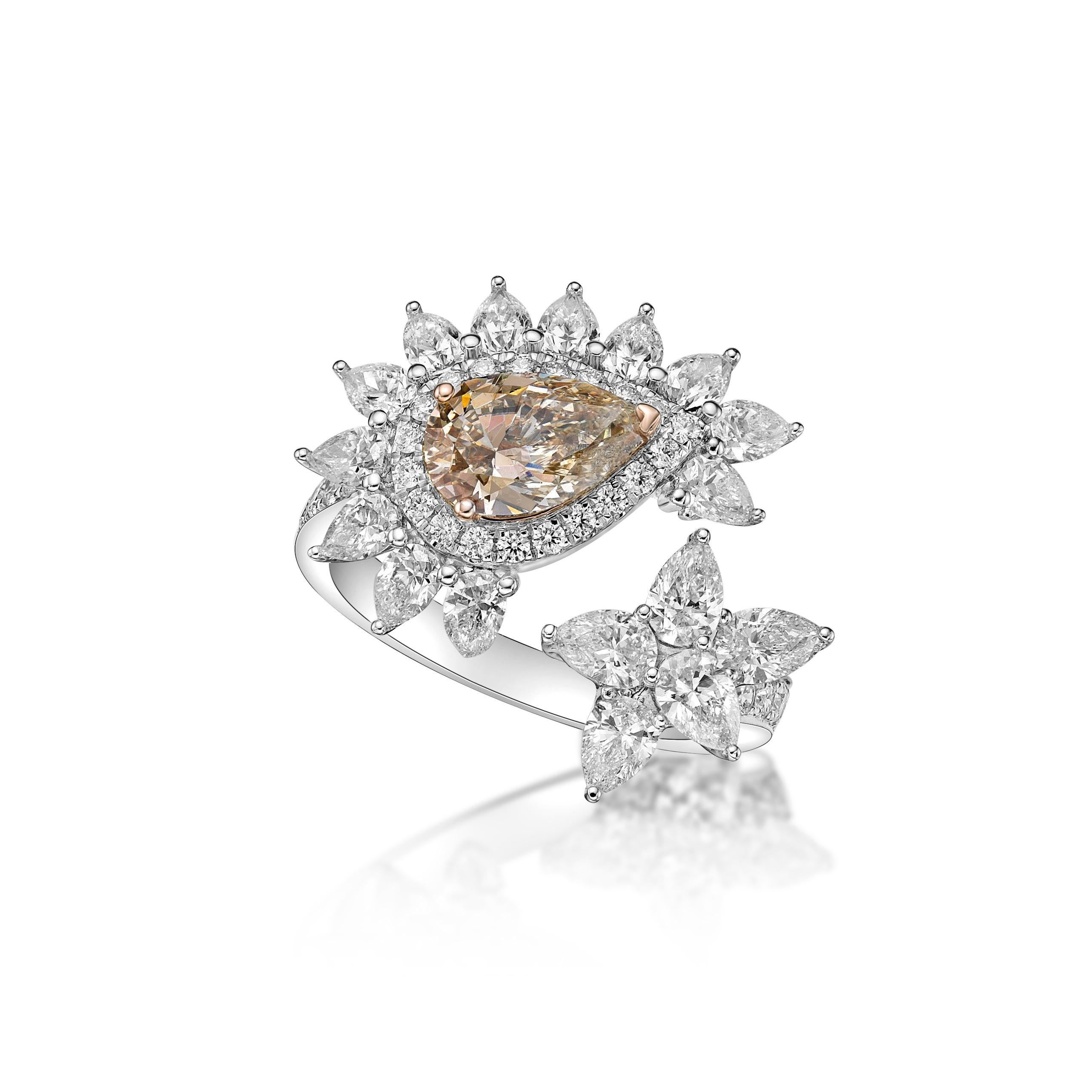 Pear Cut Emilio Jewelry 2.72 Carat Cognac Diamond Ring  For Sale