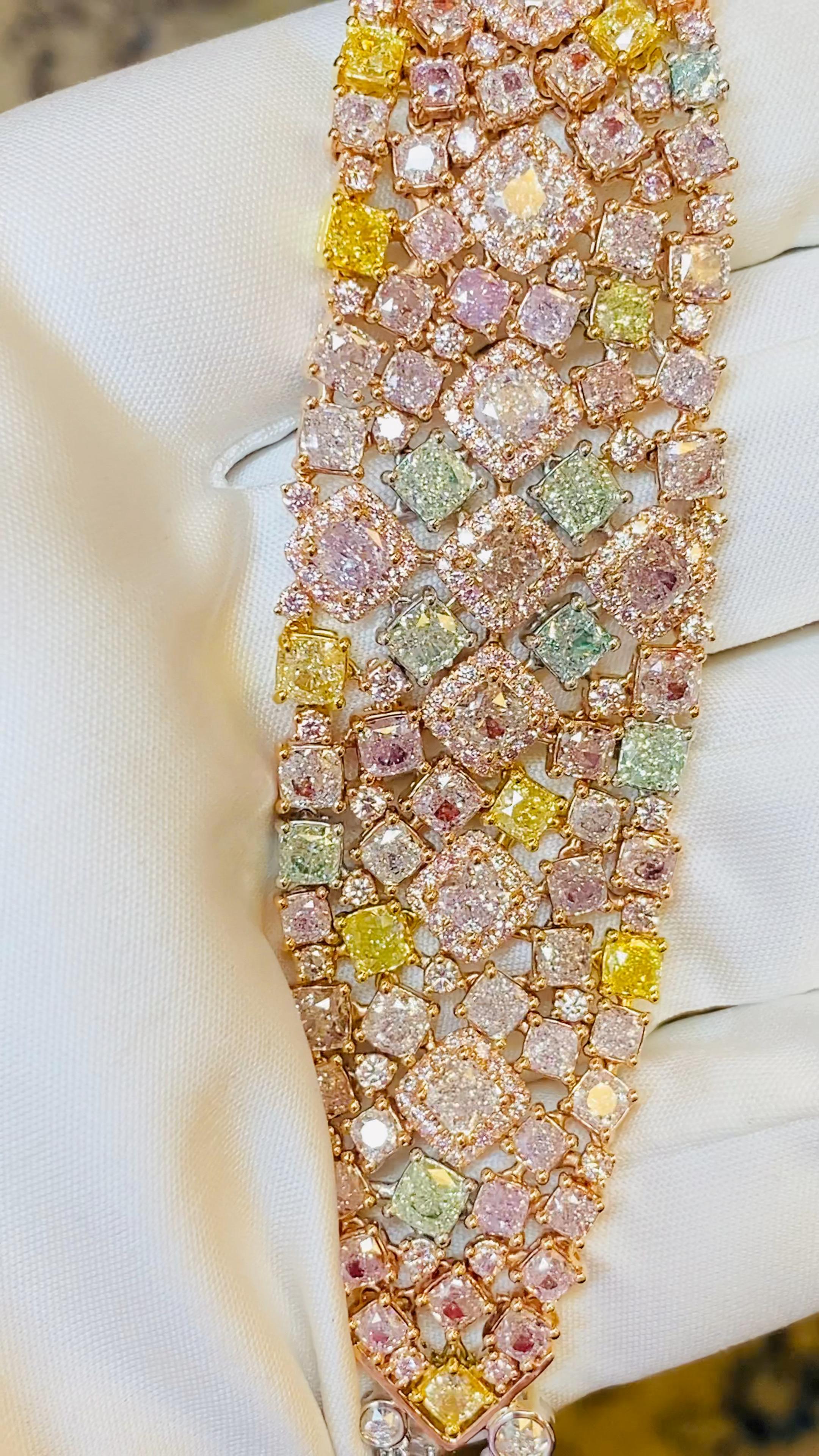 Mixed Cut Emilio Jewelry 27.37 Carat Natural Exotic Fancy Color Diamond Bracelet For Sale