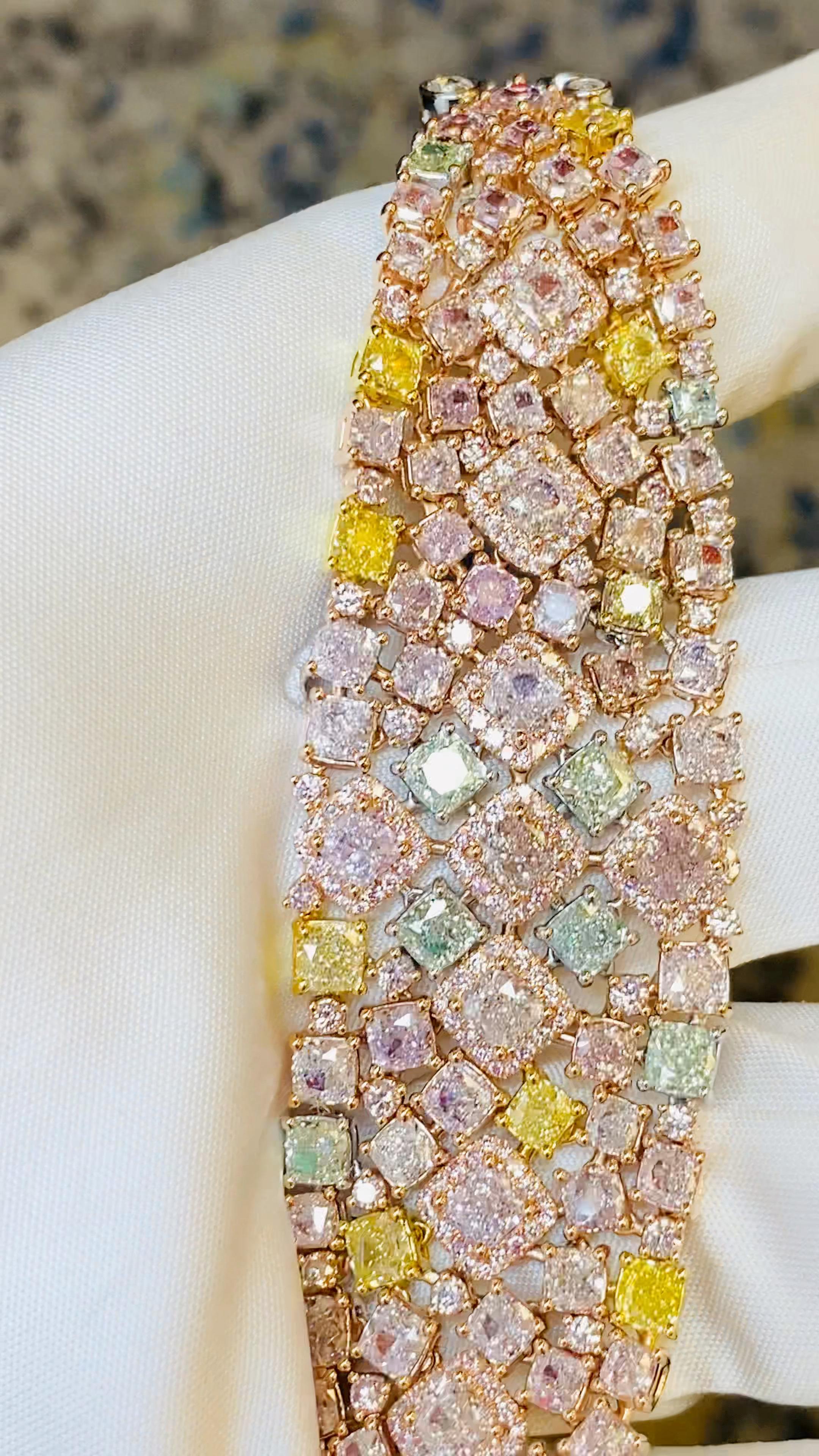 Emilio Jewelry 27.37 Carat Natural Exotic Fancy Color Diamond Bracelet In New Condition For Sale In New York, NY