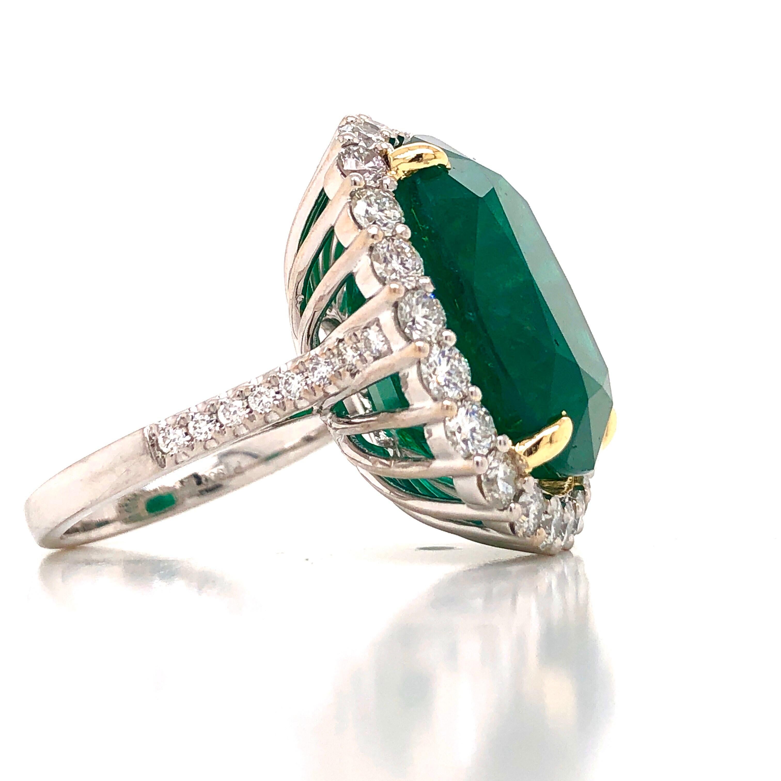 Cushion Cut Emilio Jewelry 28.80 Carat Vivid Green Emerald Diamond Ring