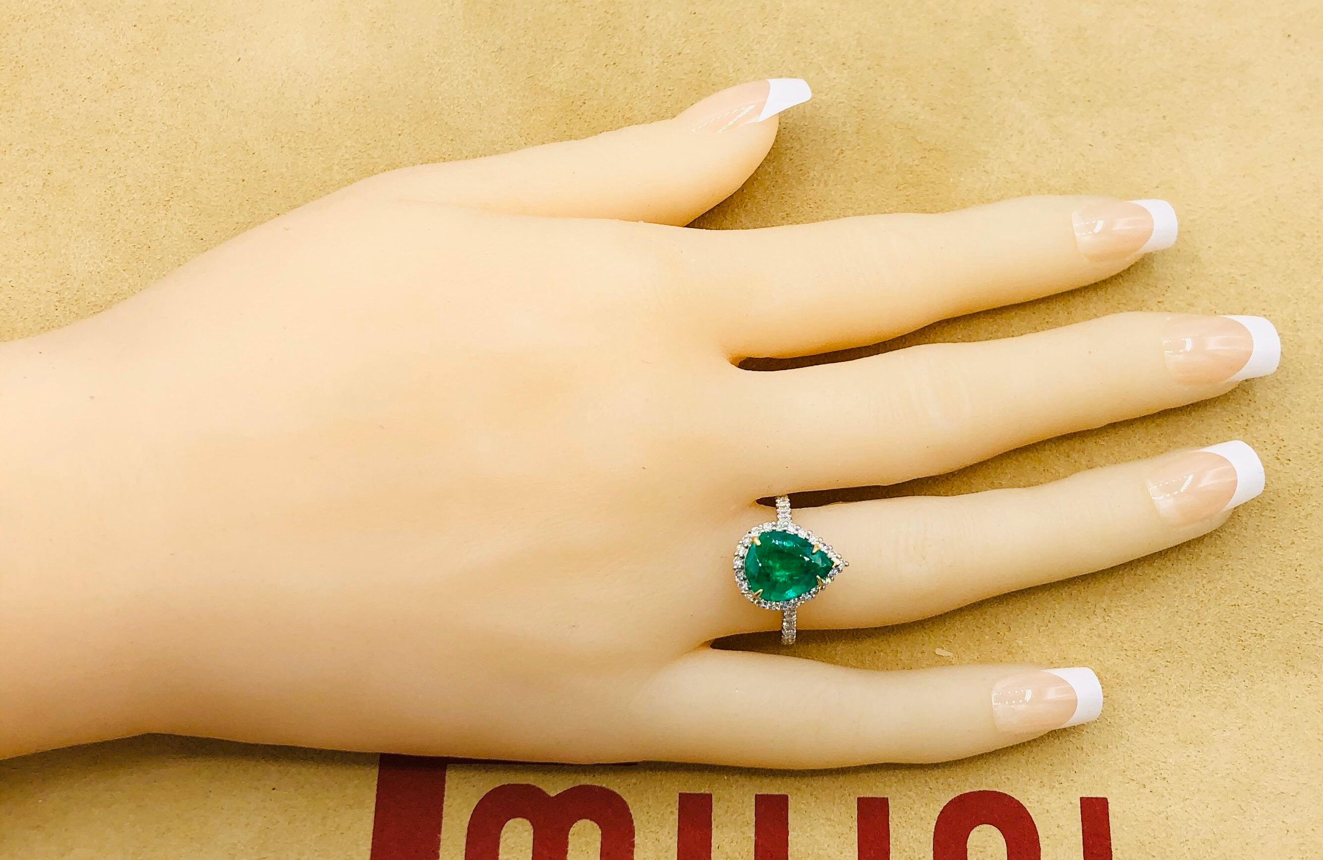 Emilio Jewelry 2.95 Carat Certified Vivid Green Emerald Diamond Ring 6