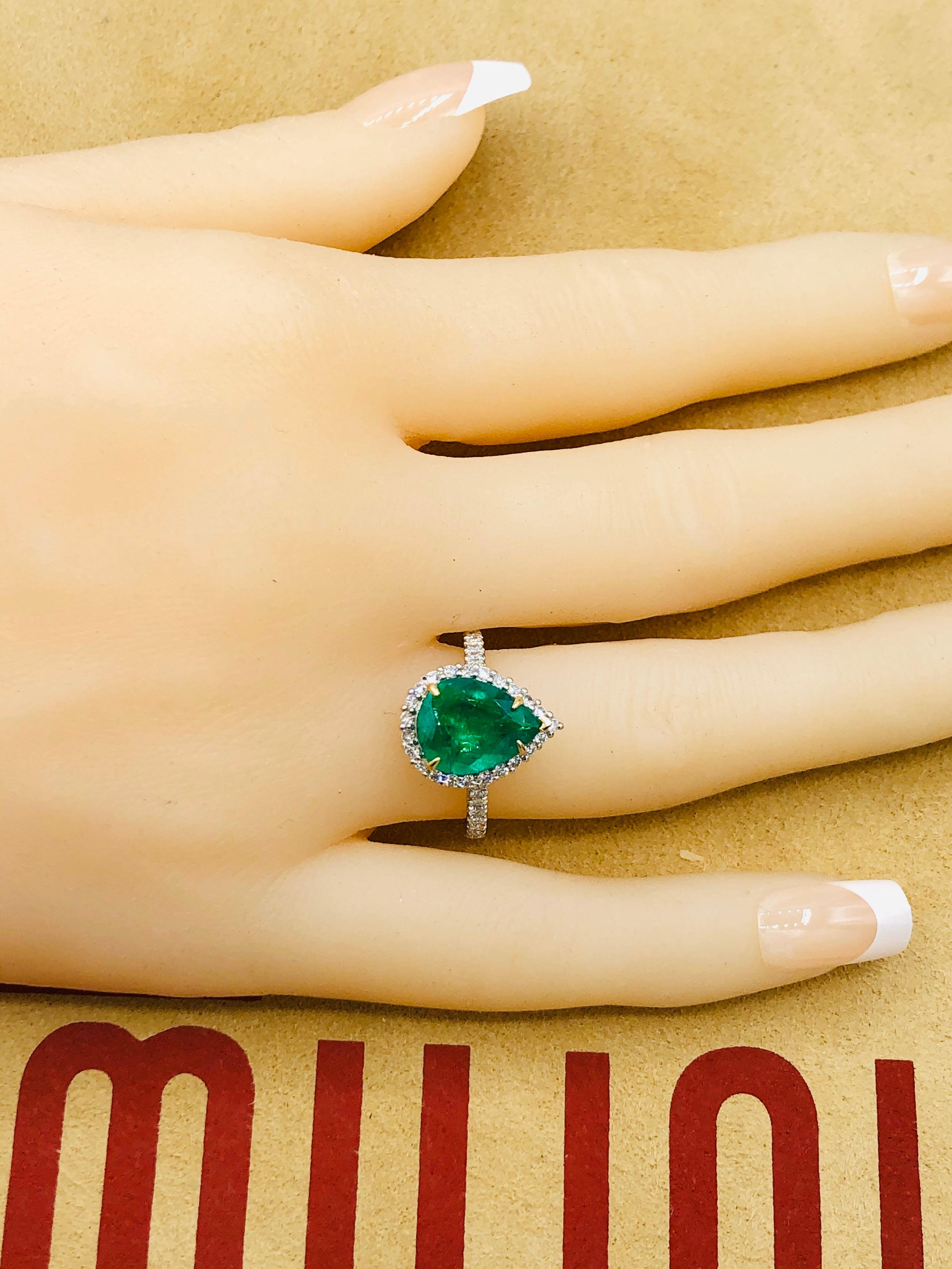 Emilio Jewelry 2.95 Carat Certified Vivid Green Emerald Diamond Ring 7