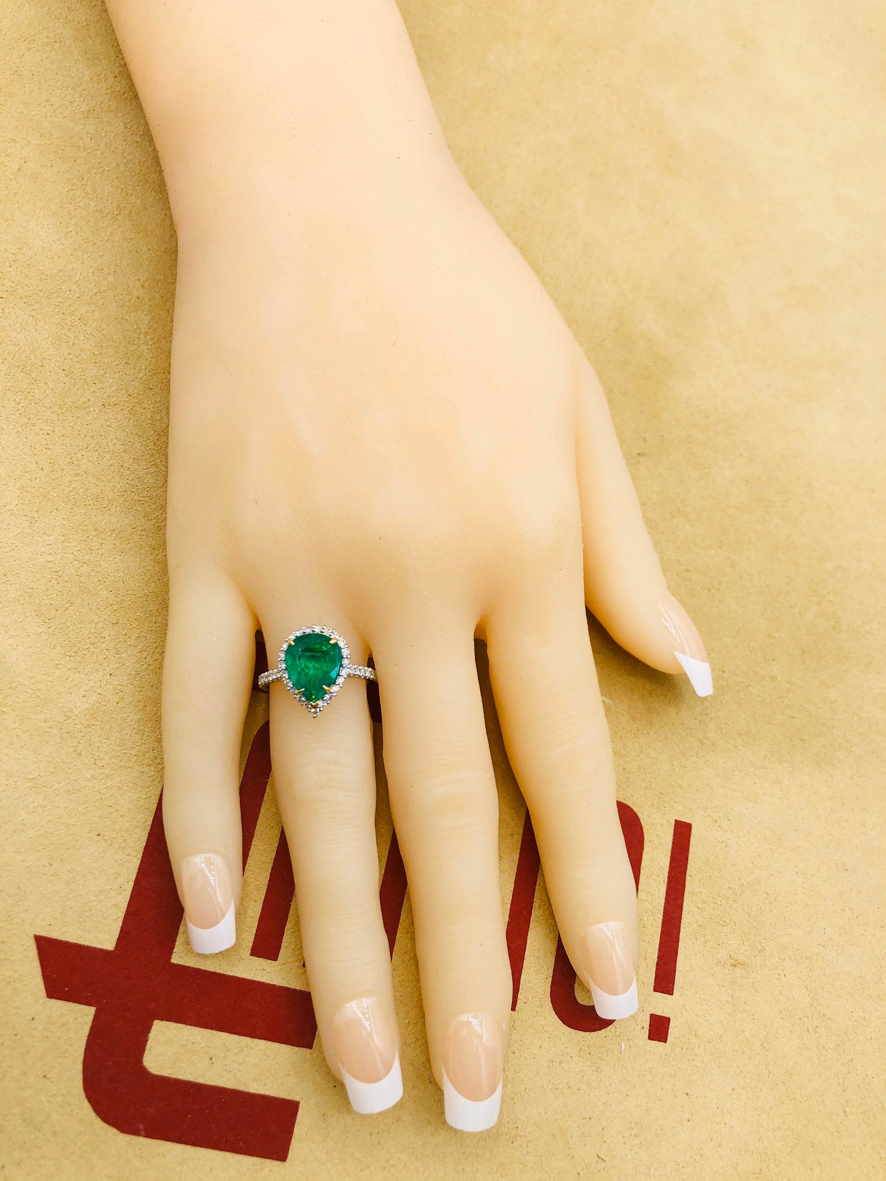 Emilio Jewelry 2.95 Carat Certified Vivid Green Emerald Diamond Ring 8