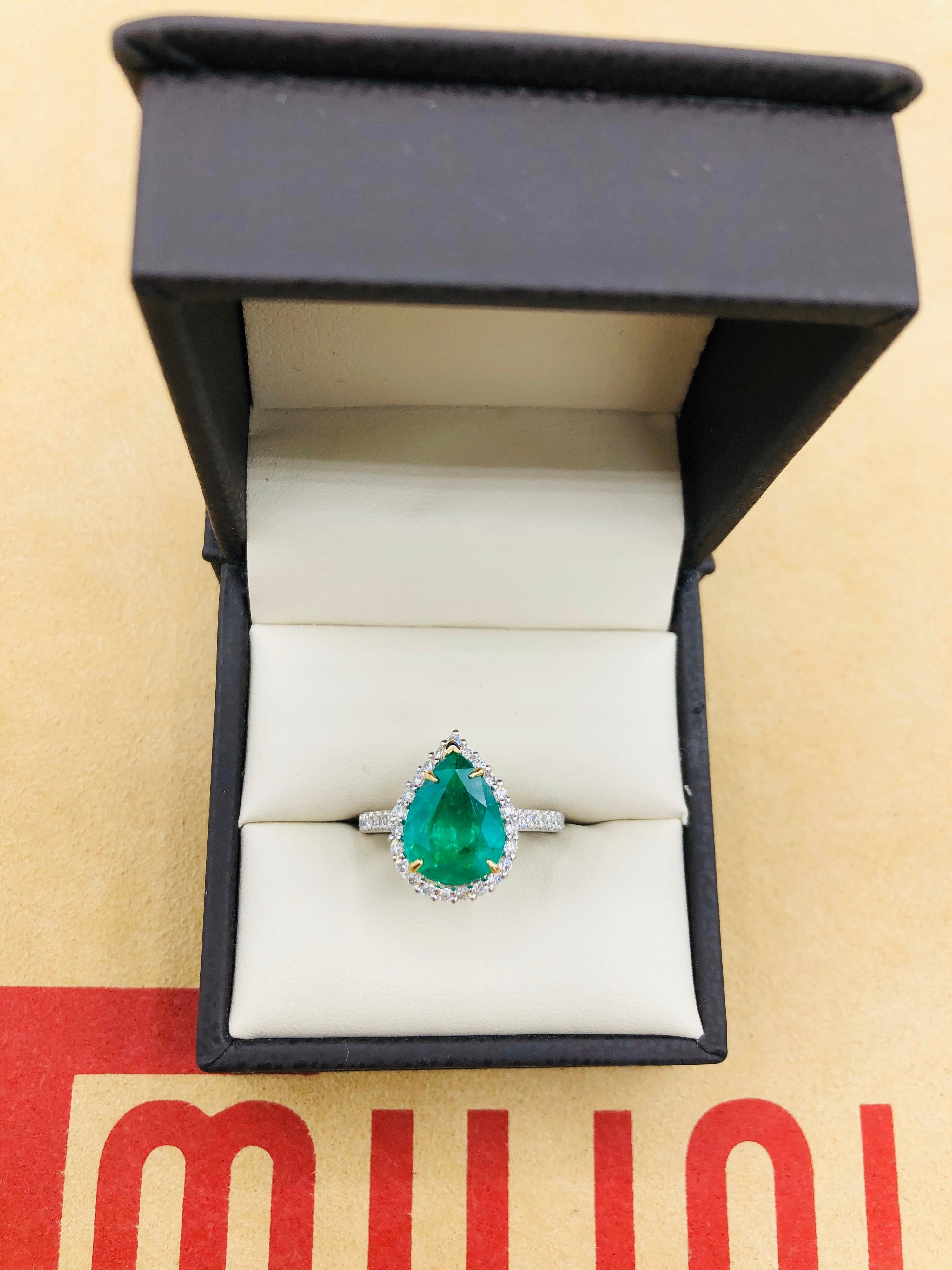 Emilio Jewelry 2.95 Carat Certified Vivid Green Emerald Diamond Ring 1