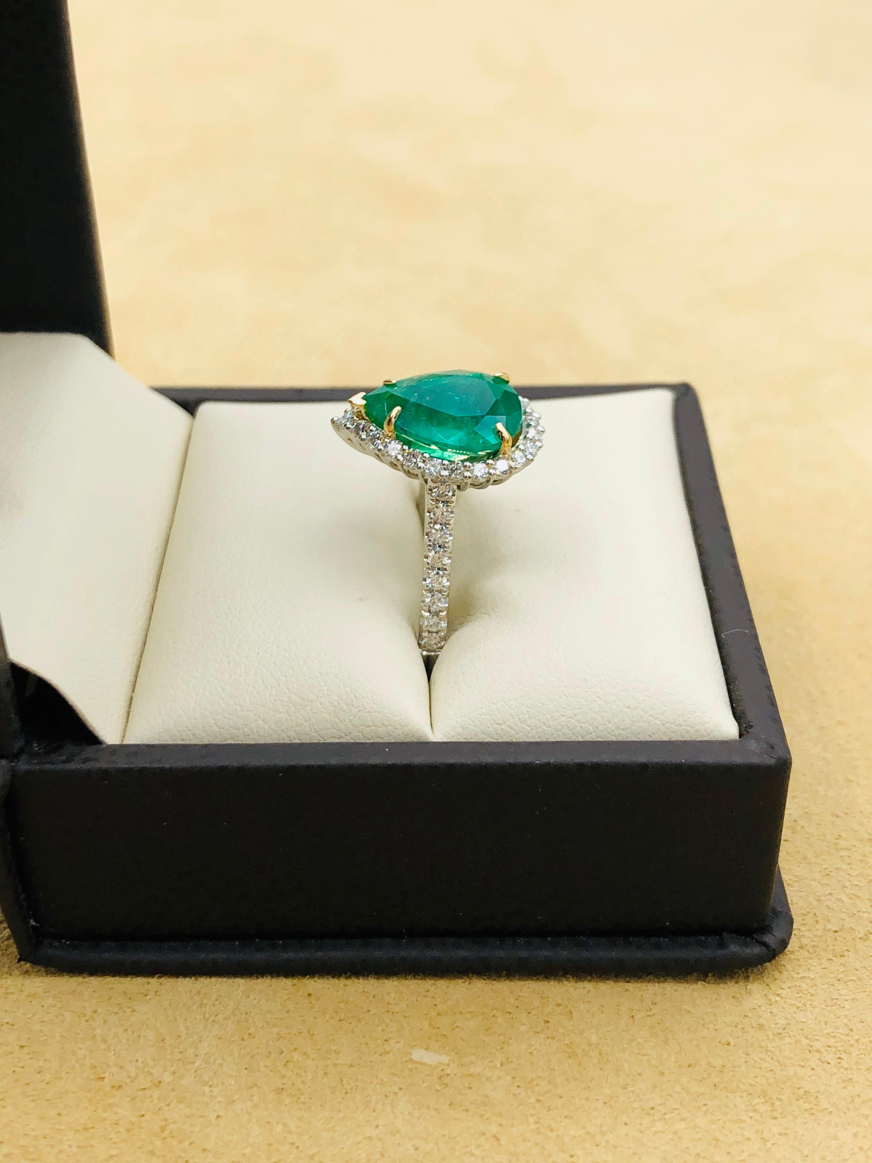 Emilio Jewelry 2.95 Carat Certified Vivid Green Emerald Diamond Ring 3