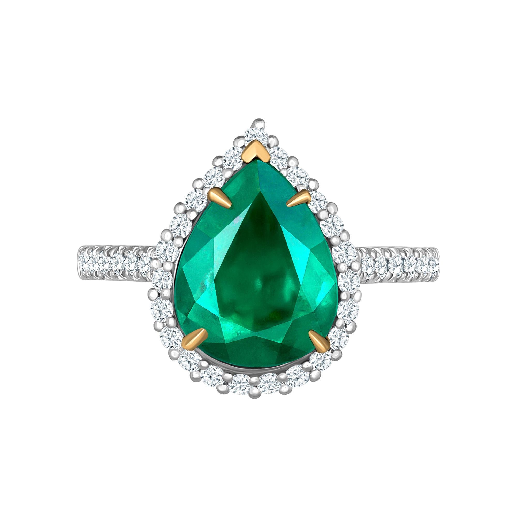 Emilio Jewelry 2.95 Carat Certified Vivid Green Emerald Diamond Ring