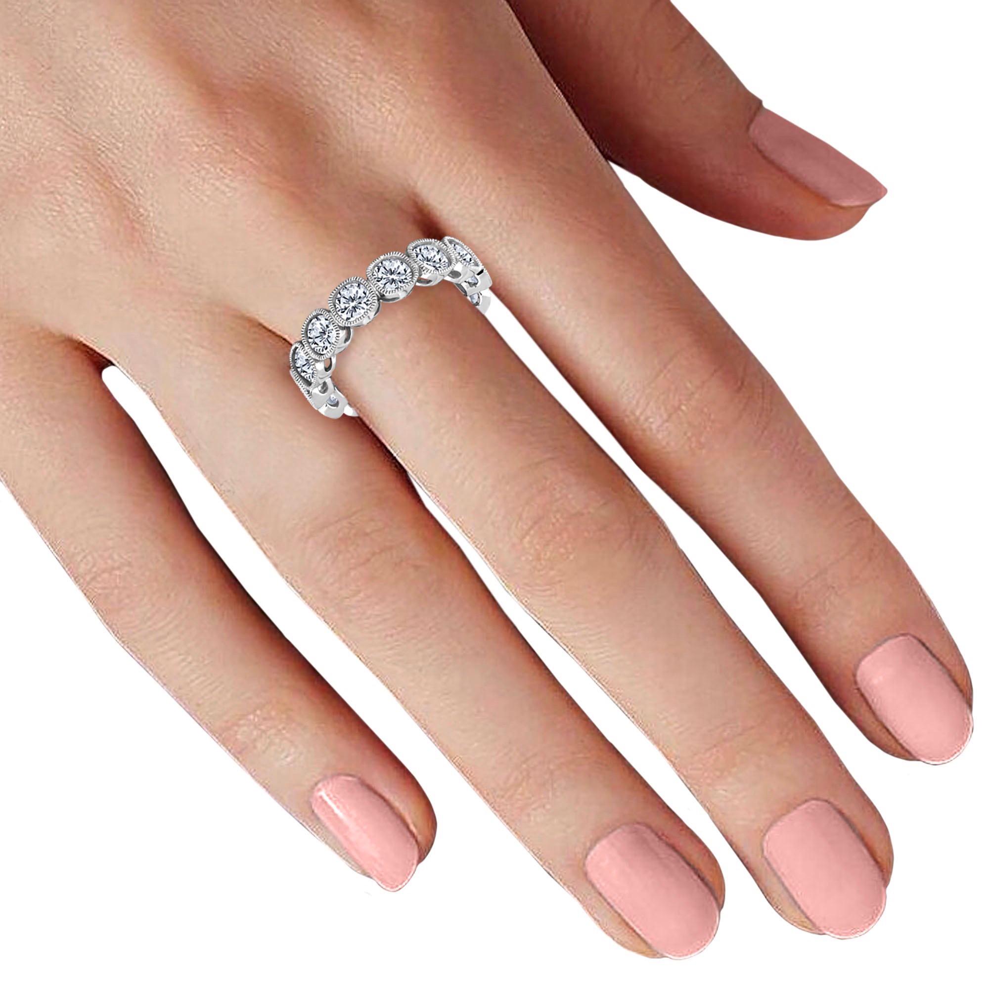 Women's Emilio Jewelry .30 Carat Each Cushion Cut Eternity Band Set in Platinum