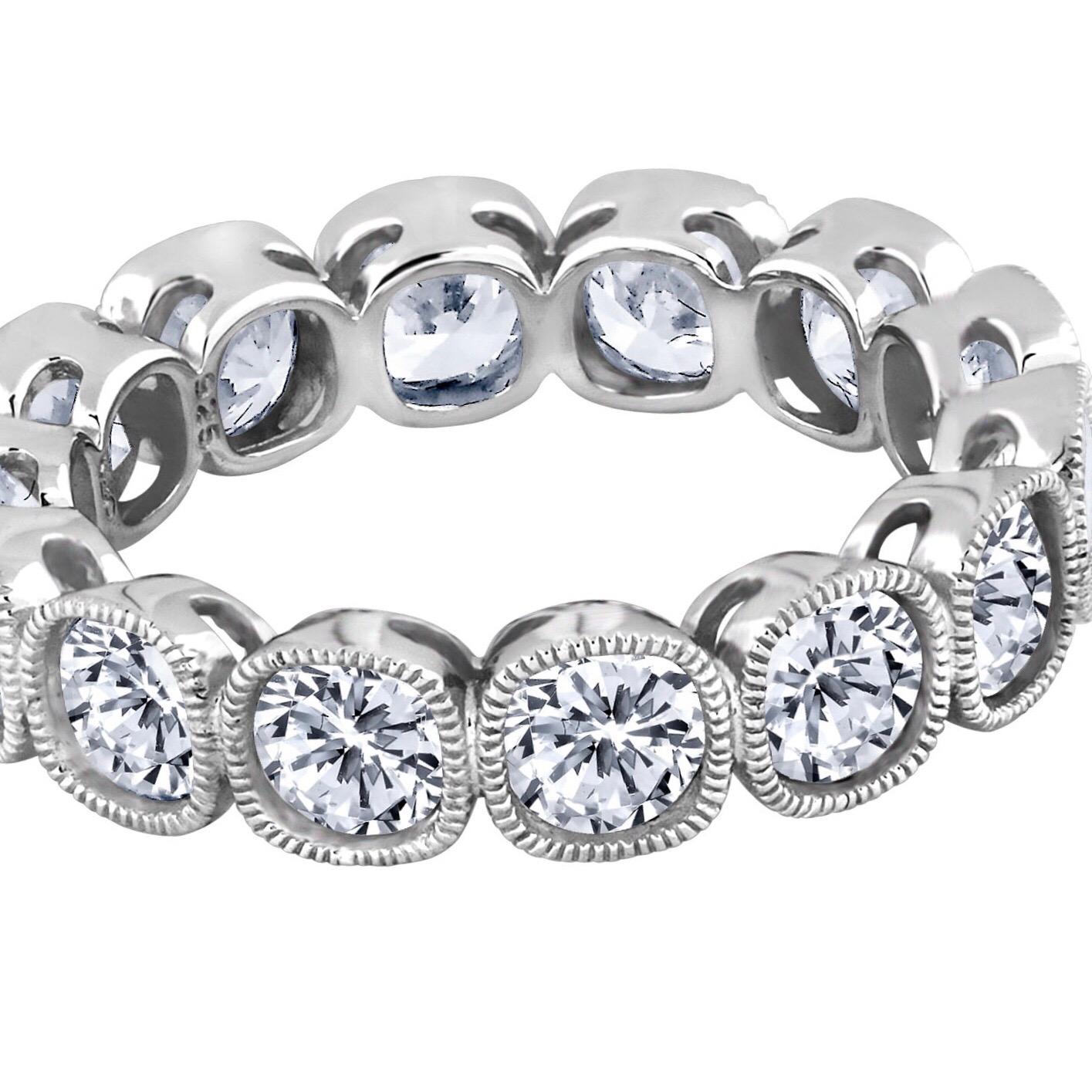 Emilio Jewelry .30 Carat Each Cushion Diamond Platinum Eternity Ring In New Condition In New York, NY