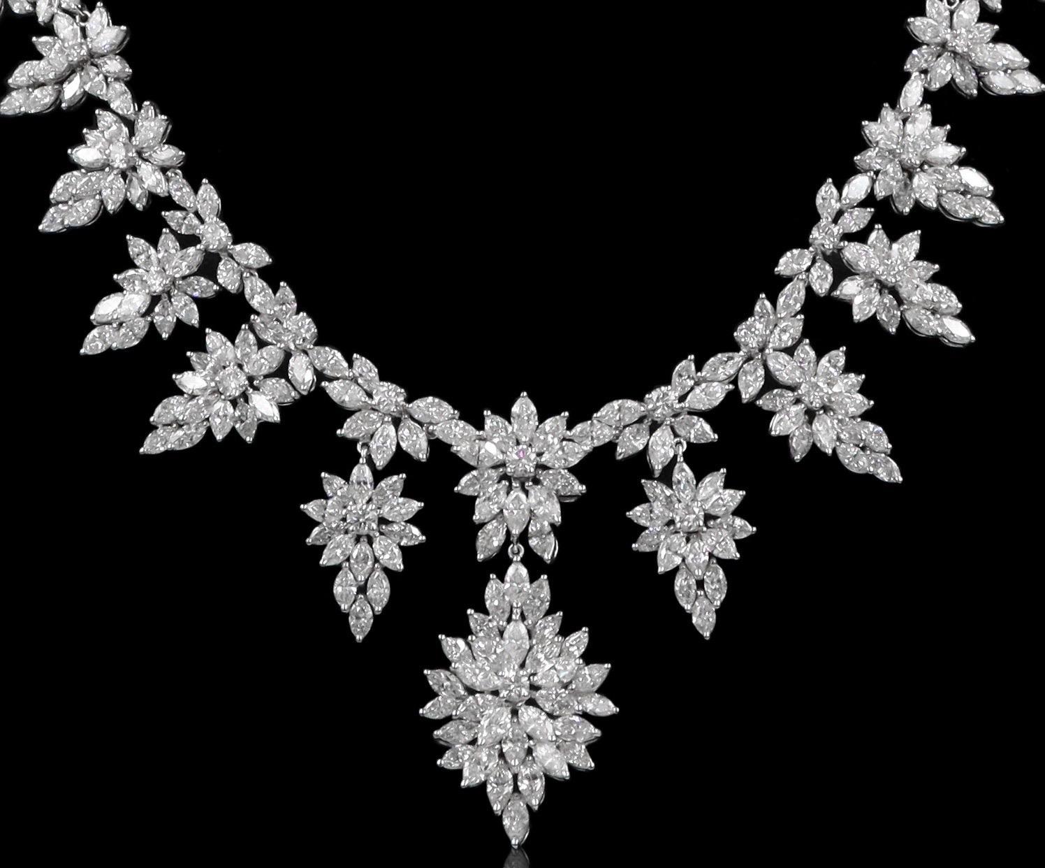 From Emilio Jewelry a dealer located on New York's iconic Fifth Avenue,
Featuring an array of hand picked diamonds, a necklace created by our master Jeweler a guaranteed show stopper. 
Diamond Weight: 30.48 carats
Please inquire for additional