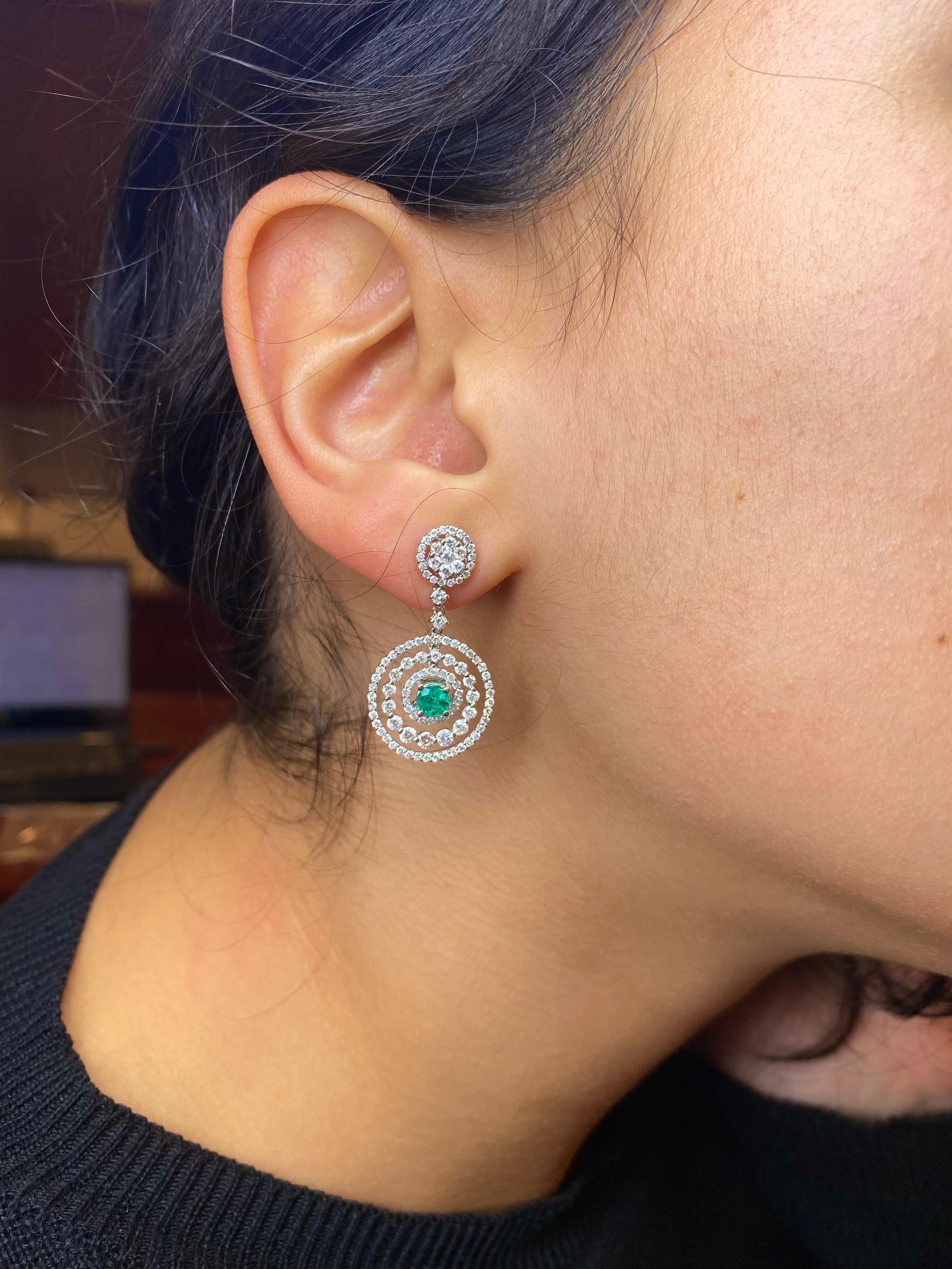 Emilio Jewelry 3.12 Carat Emerald Diamond Earrings For Sale 4