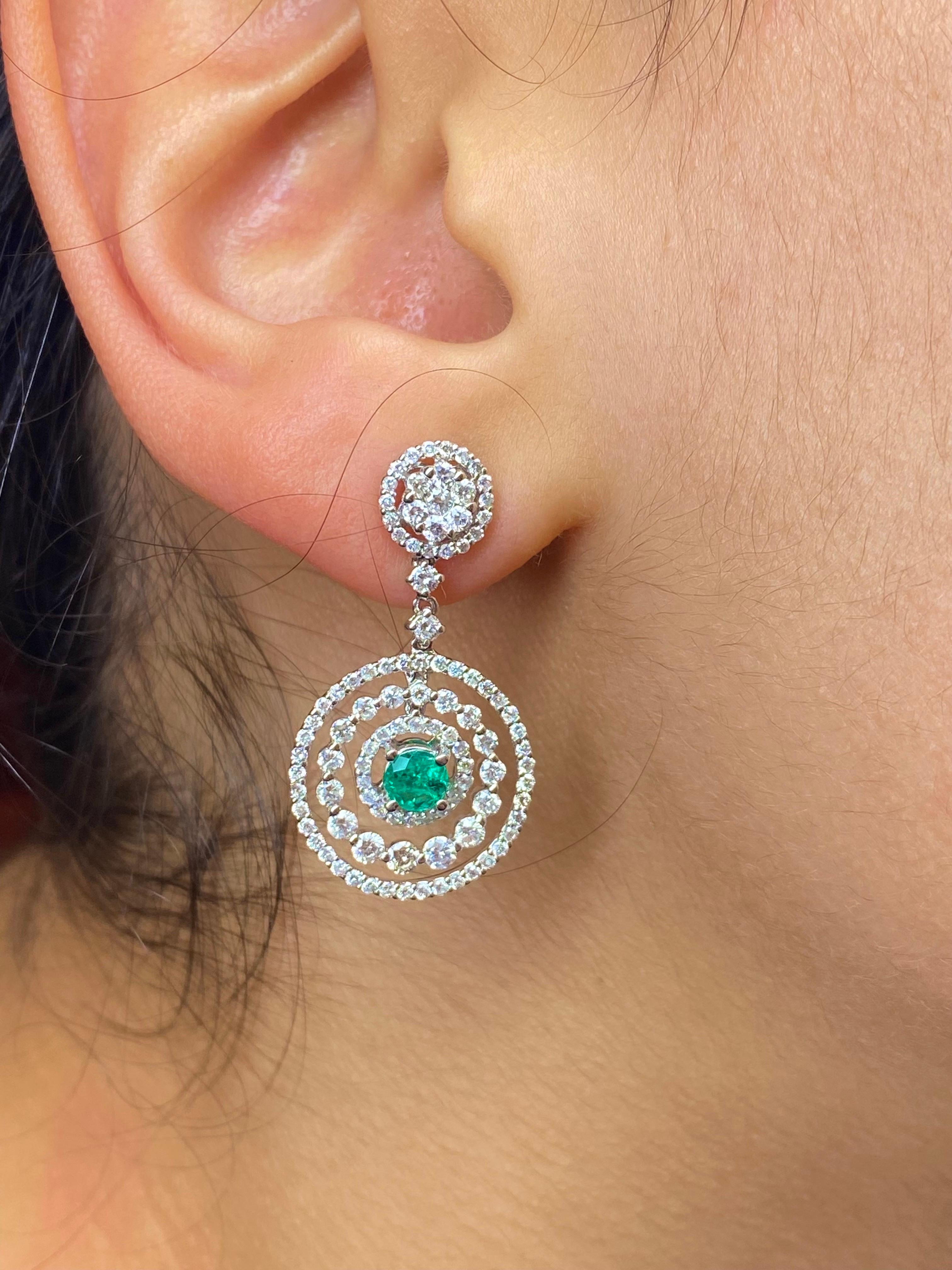 Emilio Jewelry 3.12 Carat Emerald Diamond Earrings For Sale 5