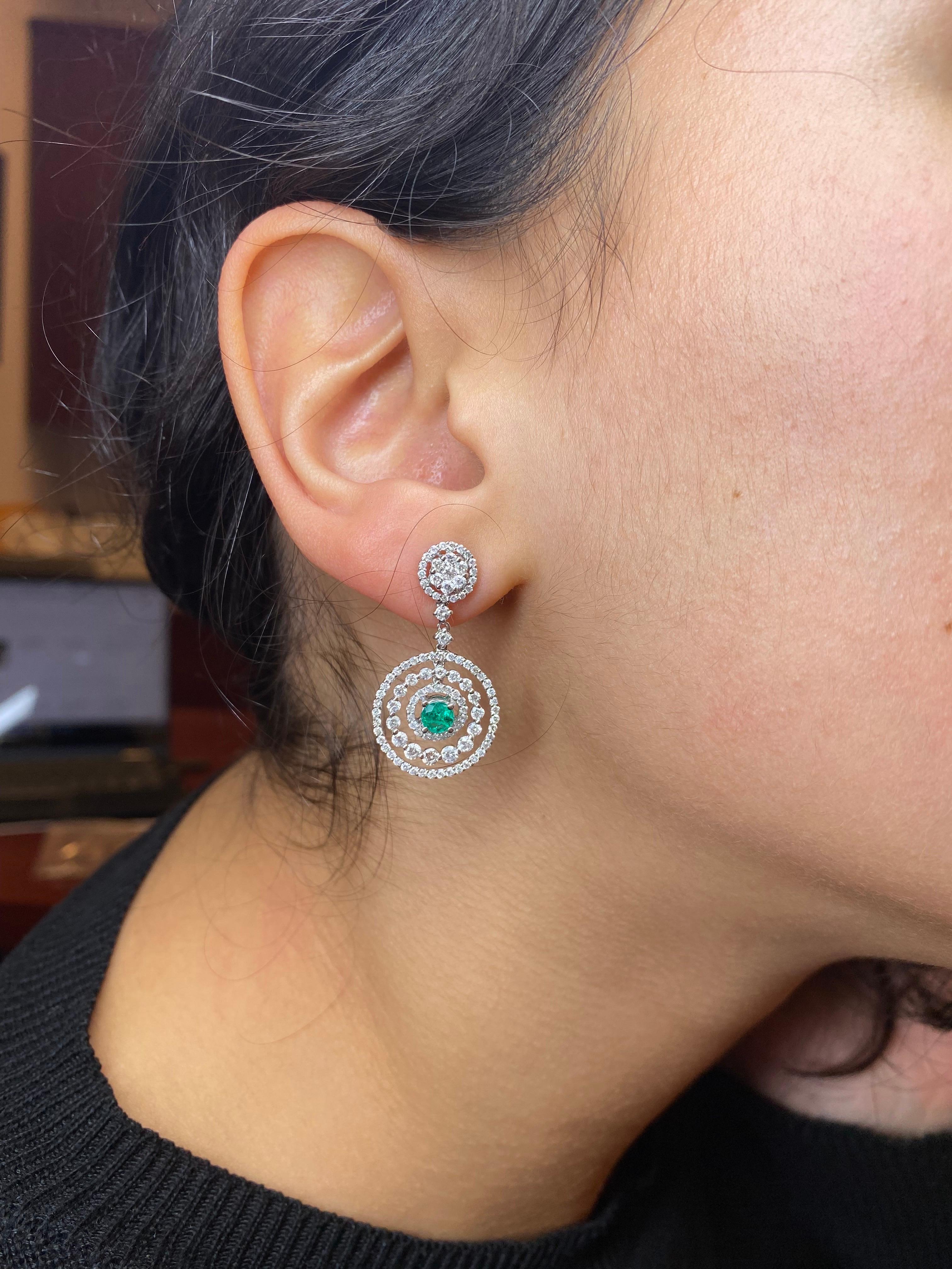 Emilio Jewelry 3.12 Carat Emerald Diamond Earrings For Sale 6