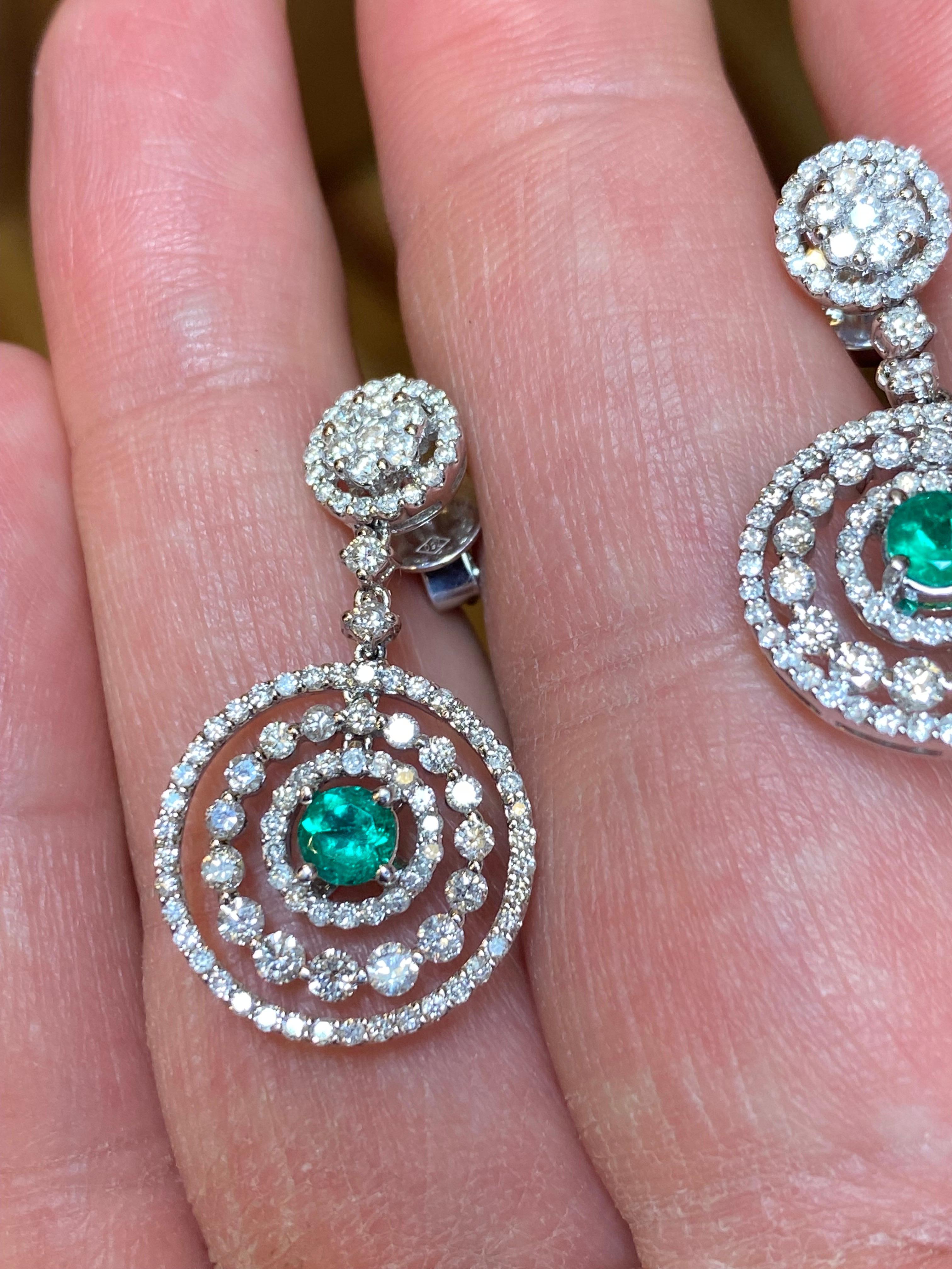 Women's Emilio Jewelry 3.12 Carat Emerald Diamond Earrings For Sale