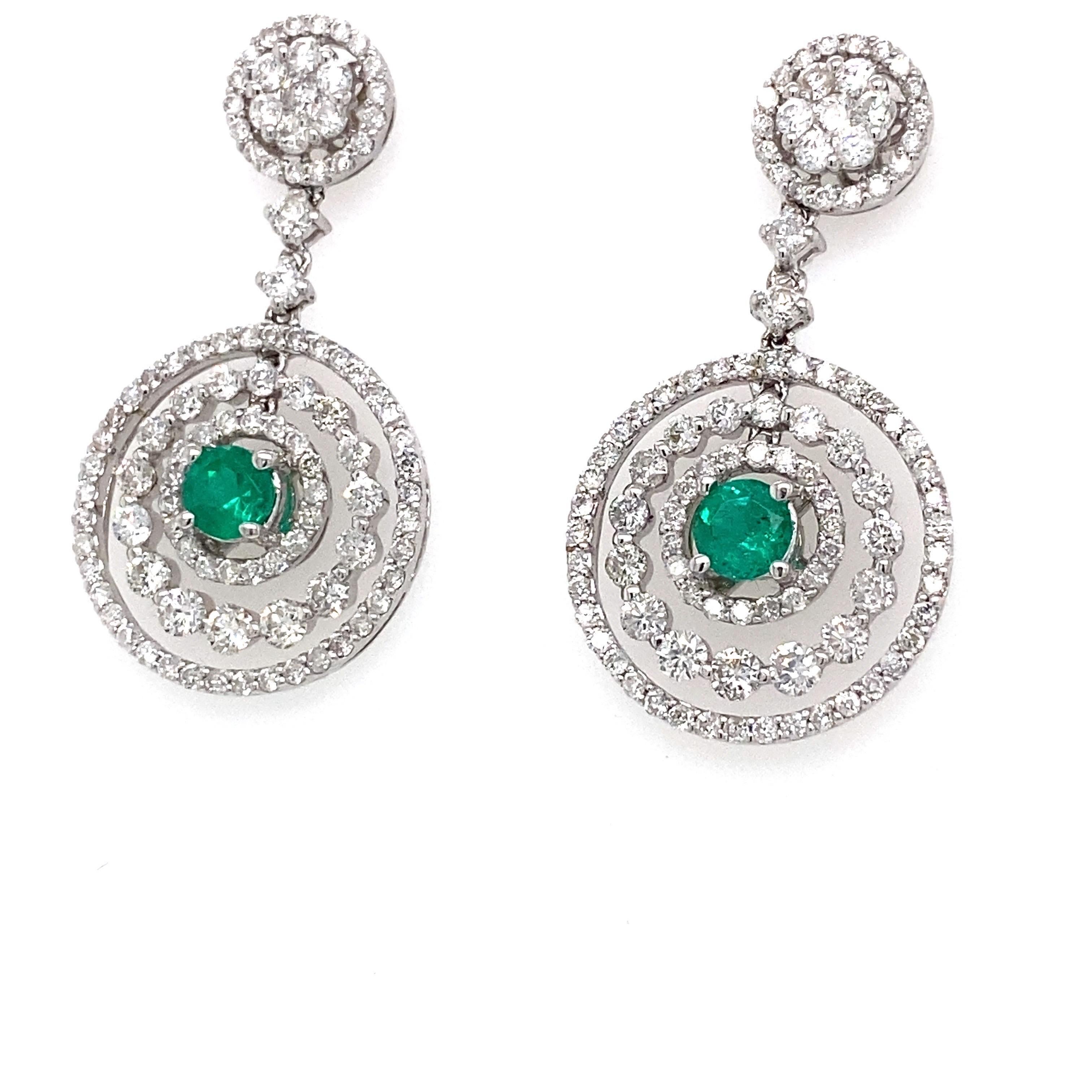 Emilio Jewelry 3.12 Carat Emerald Diamond Earrings For Sale 1