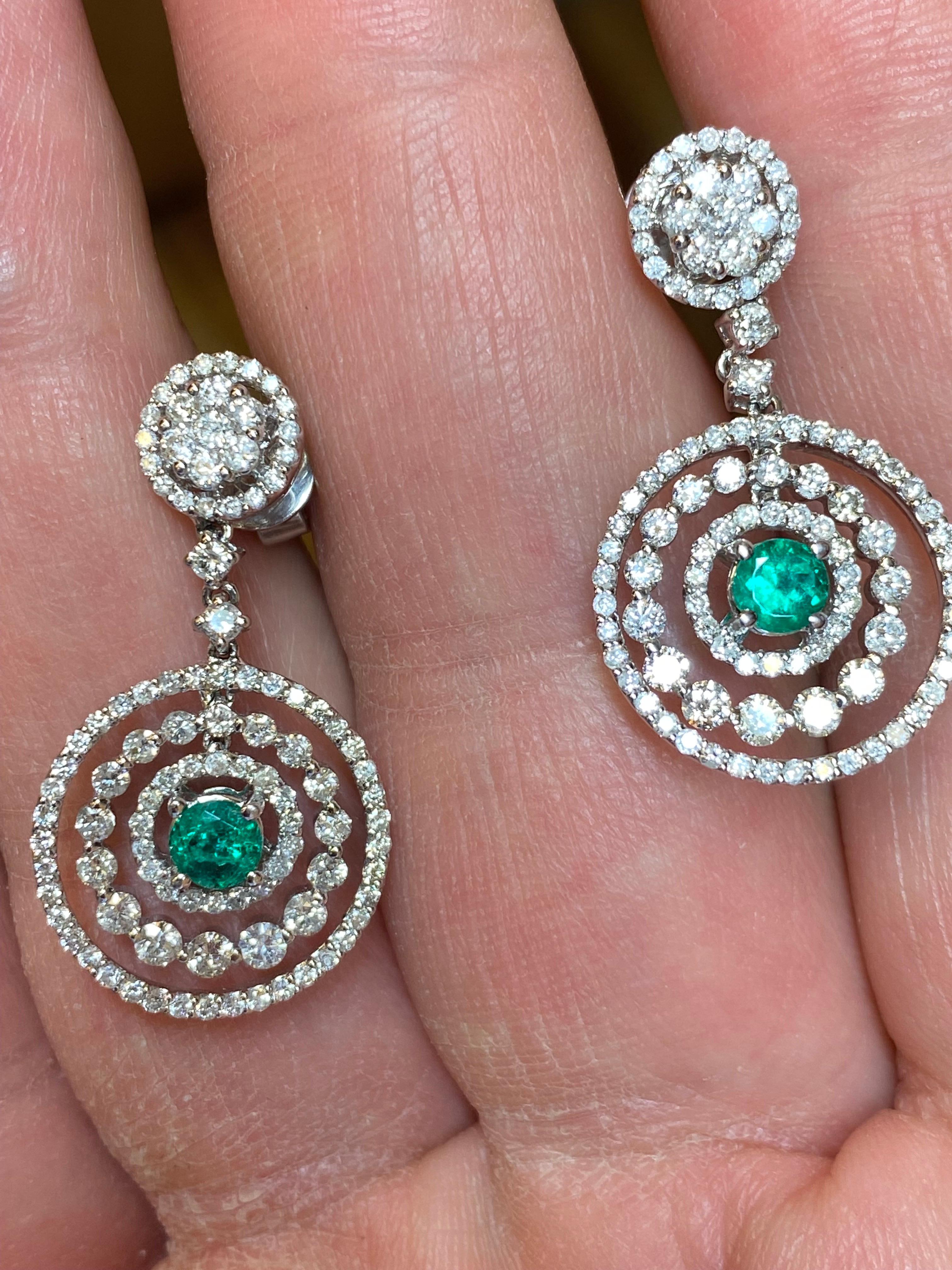 Emilio Jewelry 3.12 Carat Emerald Diamond Earrings For Sale 2