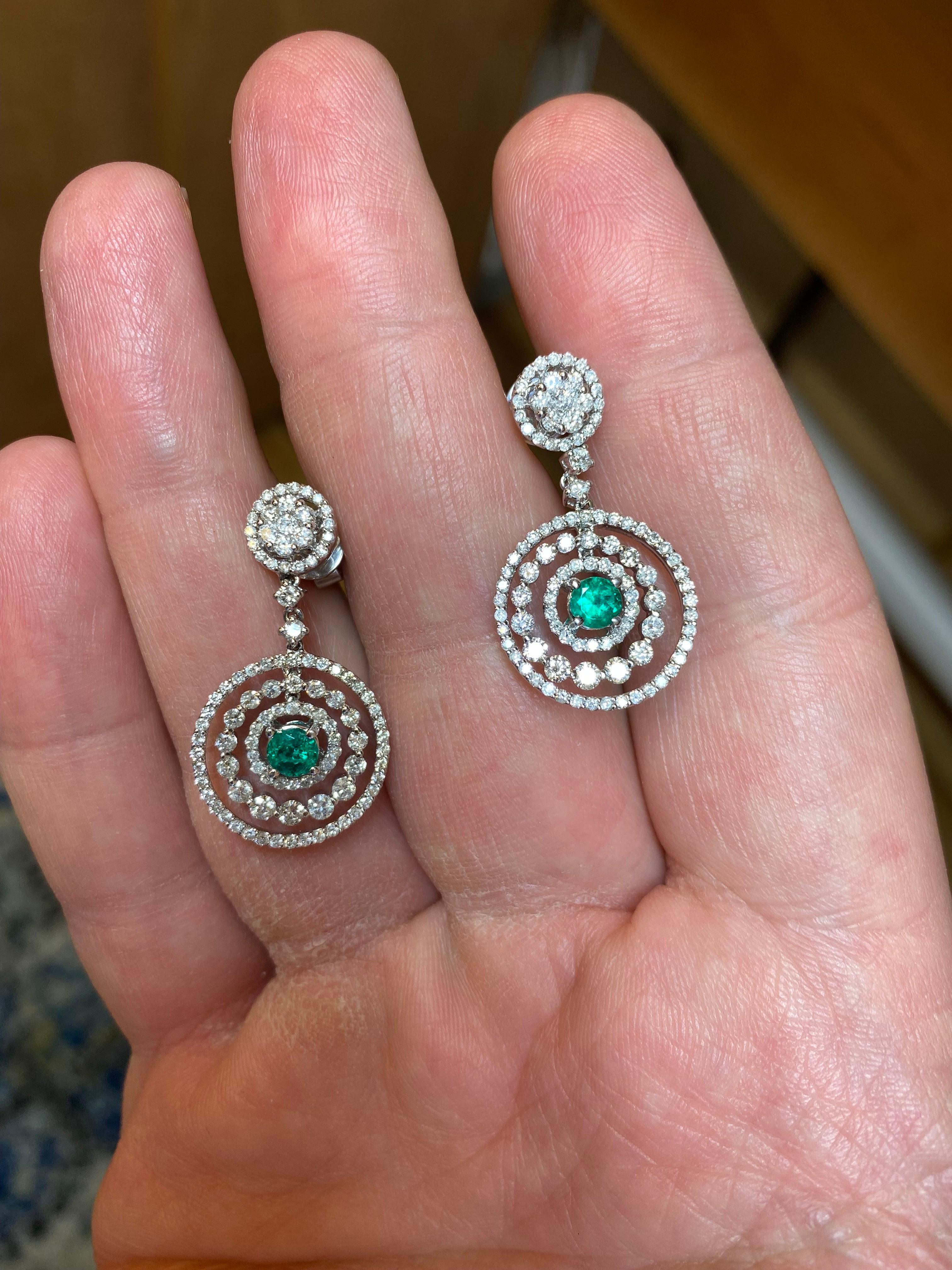 Emilio Jewelry 3.12 Carat Emerald Diamond Earrings For Sale 3