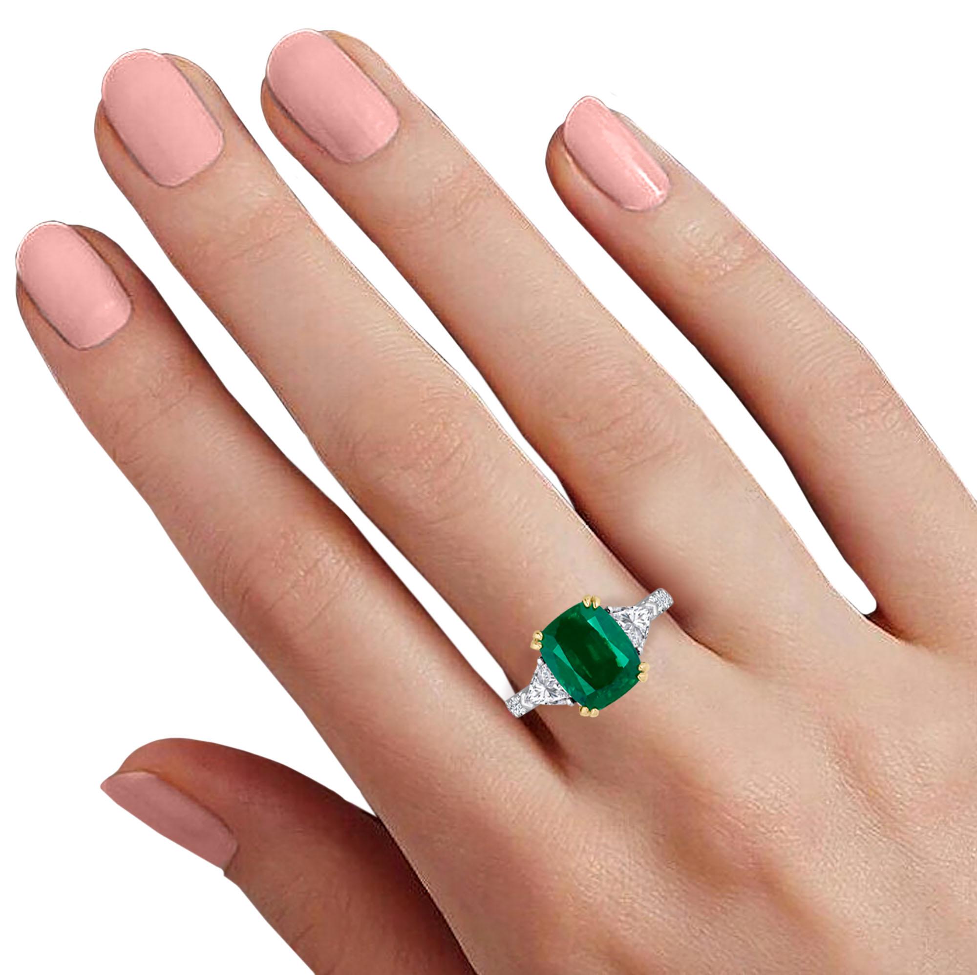 Emilio Jewelry 3.15 Carat Emerald Diamond Ring Set in Platinum 1